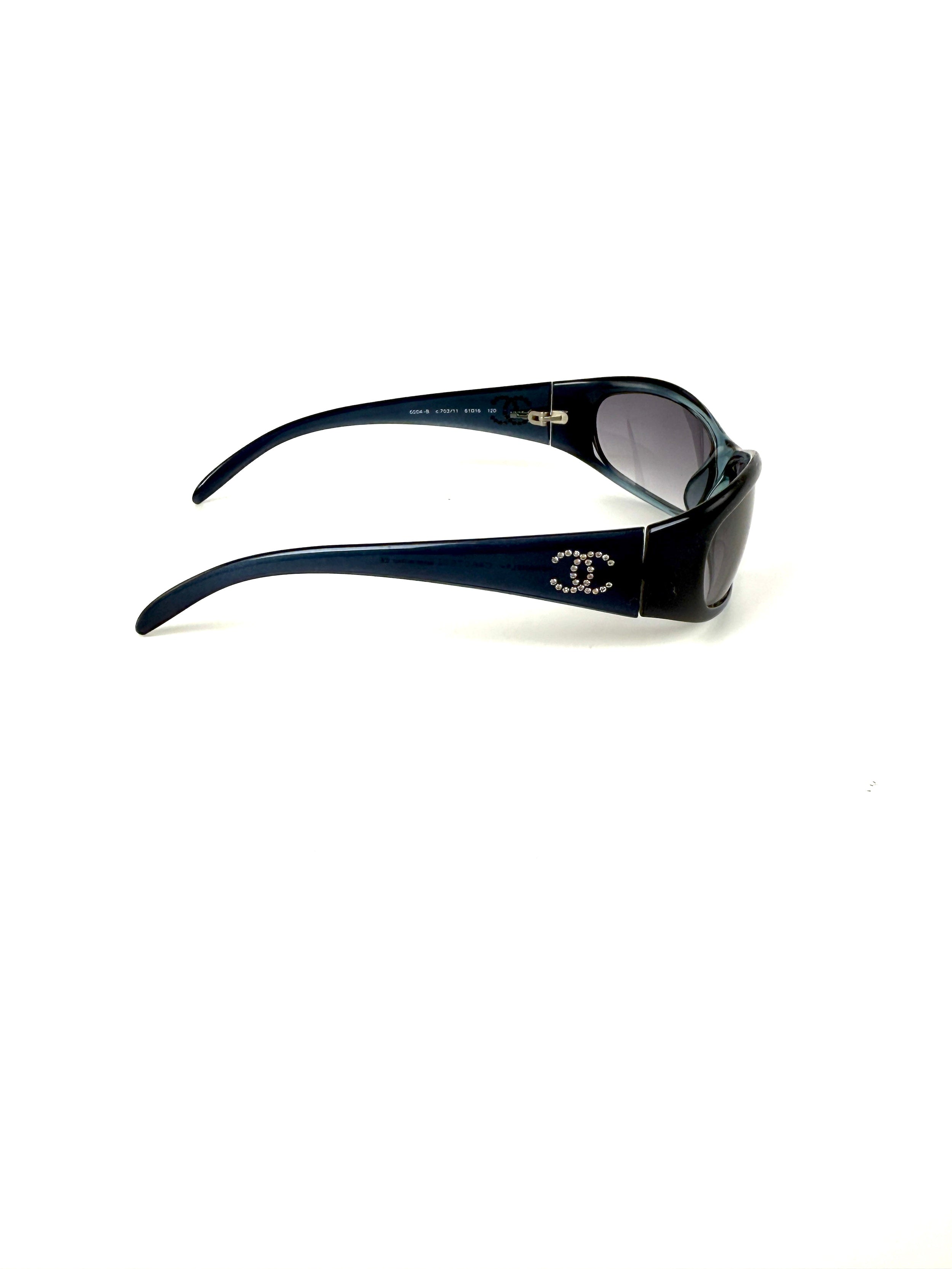 CHANEL 6004 Blue Acetate Wrap Around CC Crystal Sunglasses