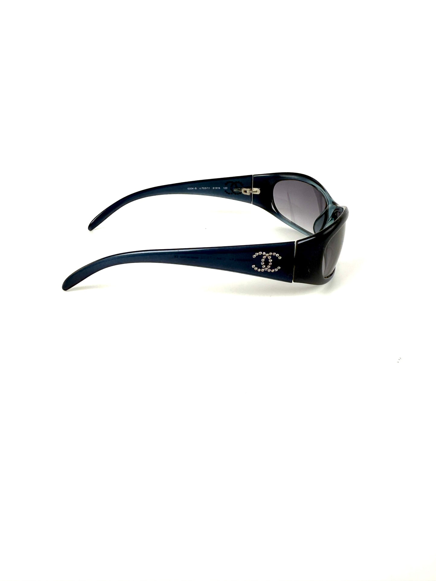CHANEL 6004 Blue Acetate Wrap Around CC Crystal Sunglasses