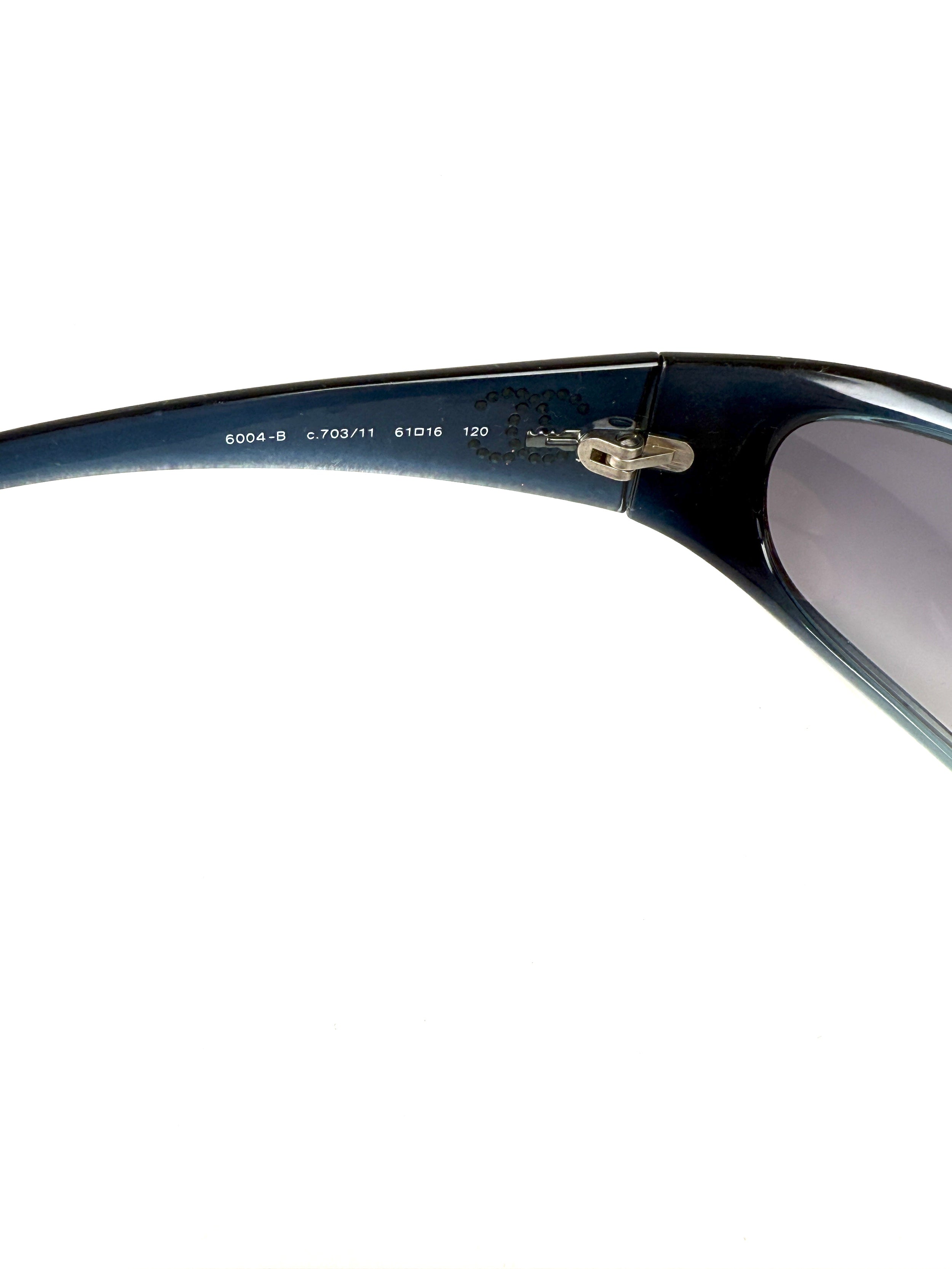 CHANEL 6004 Blue Acetate Wrap Around CC Crystal Sunglasses