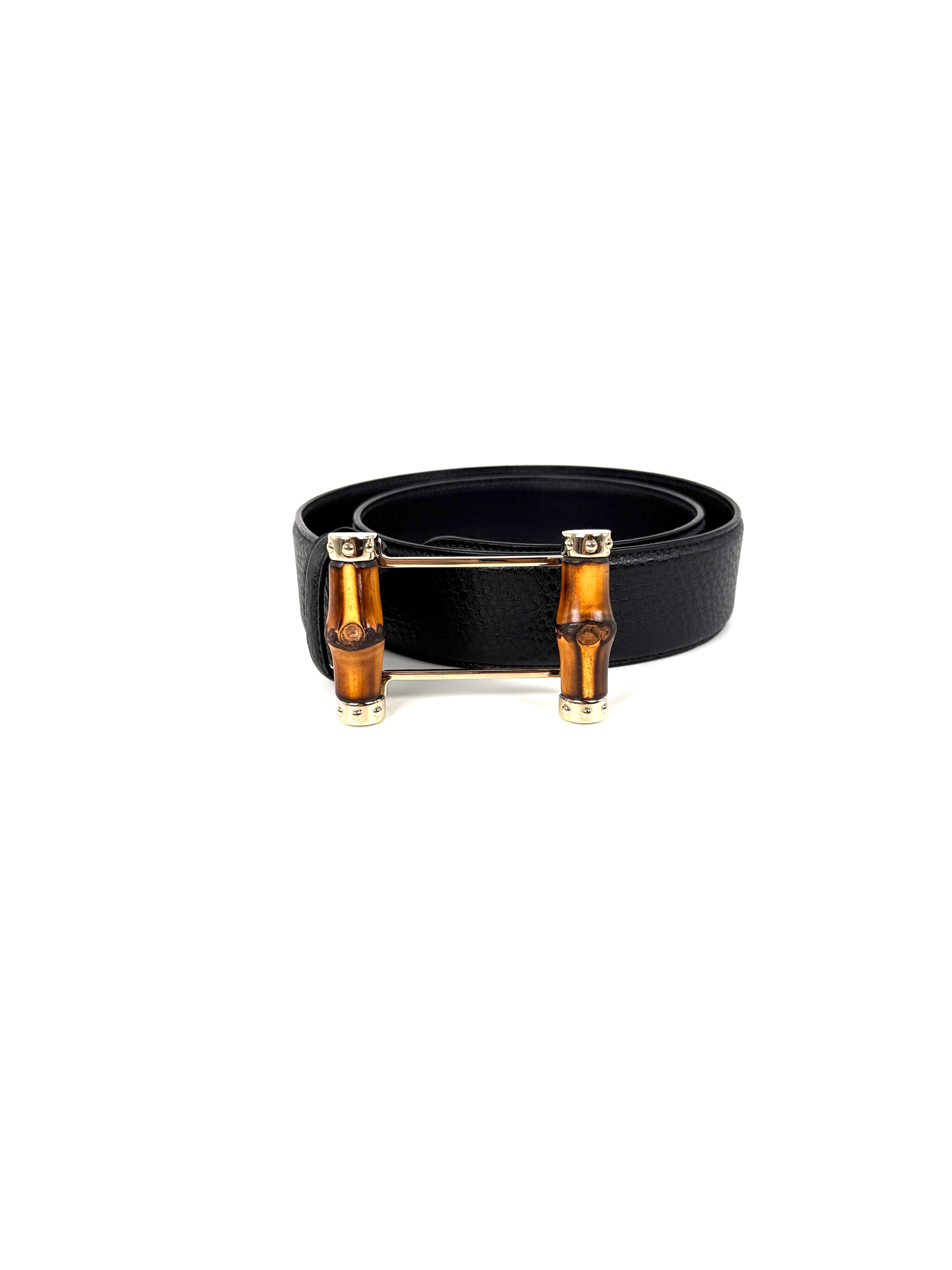 GUCCI Bamboo Buckle Black Leather GG 40mm Belt 85 34 – Fashion Reloved
