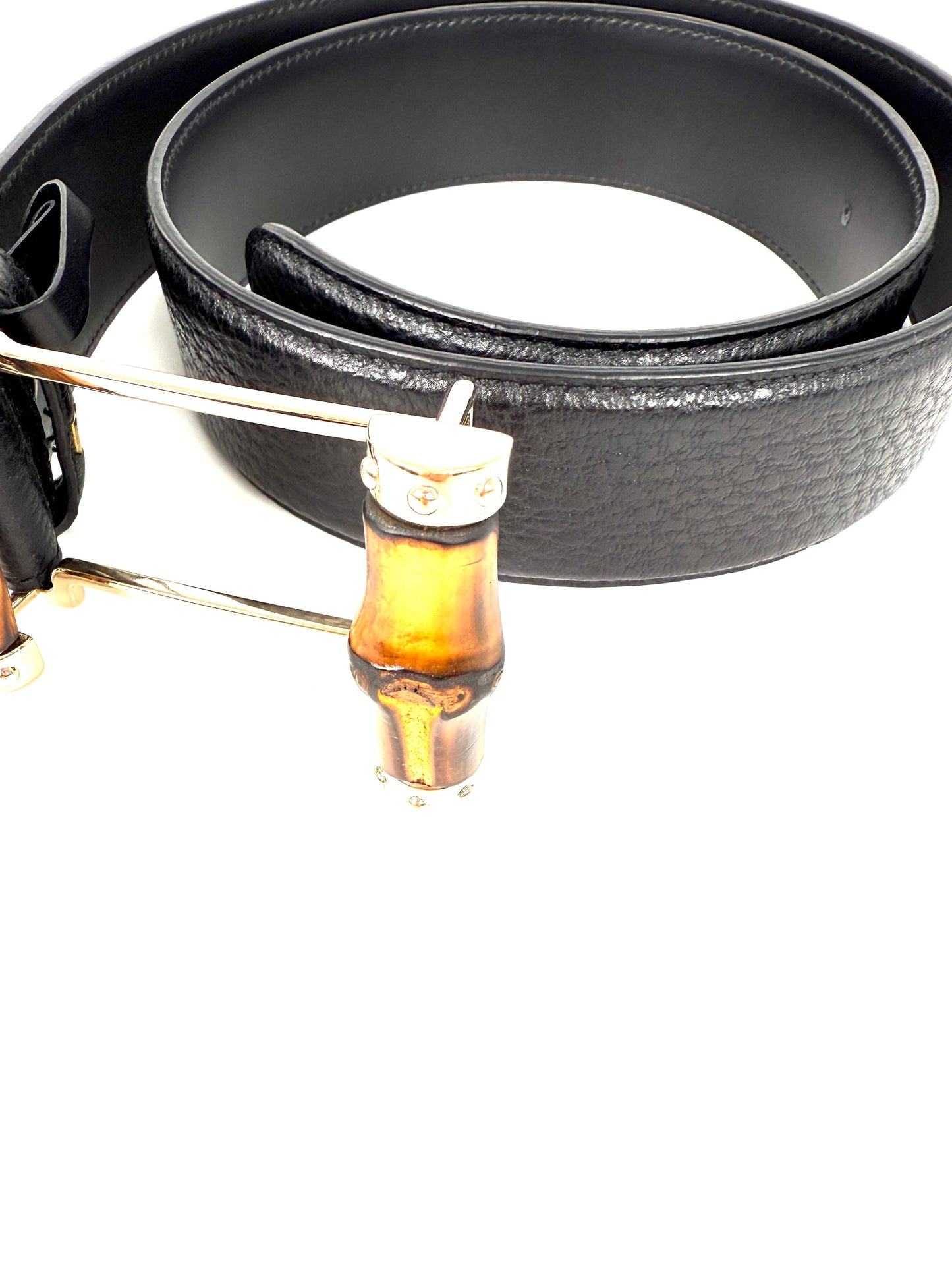 GUCCI Bamboo Buckle Black Leather GG 40mm Belt 85 34