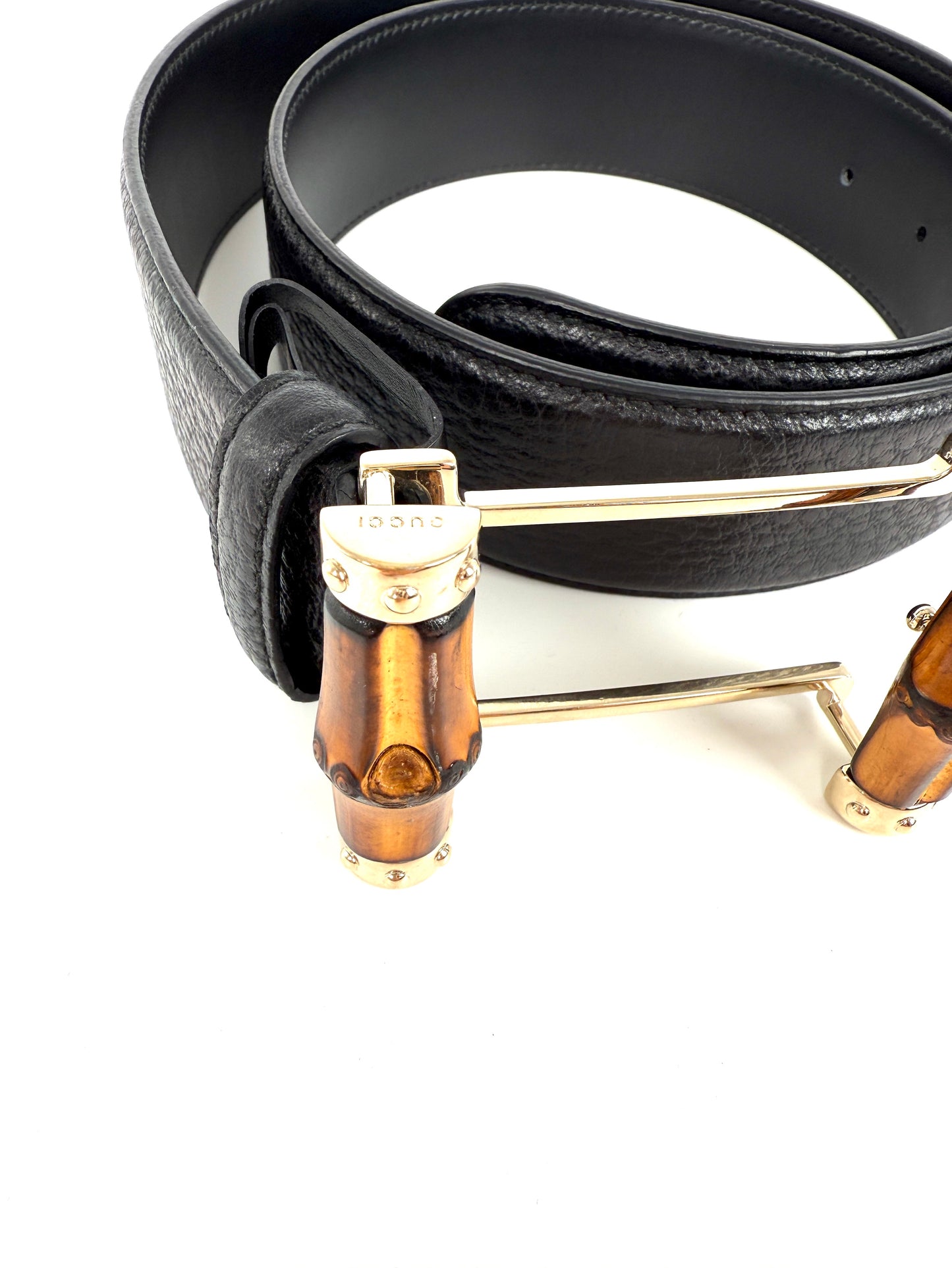 GUCCI Bamboo Buckle Black Leather GG 40mm Belt 85 34