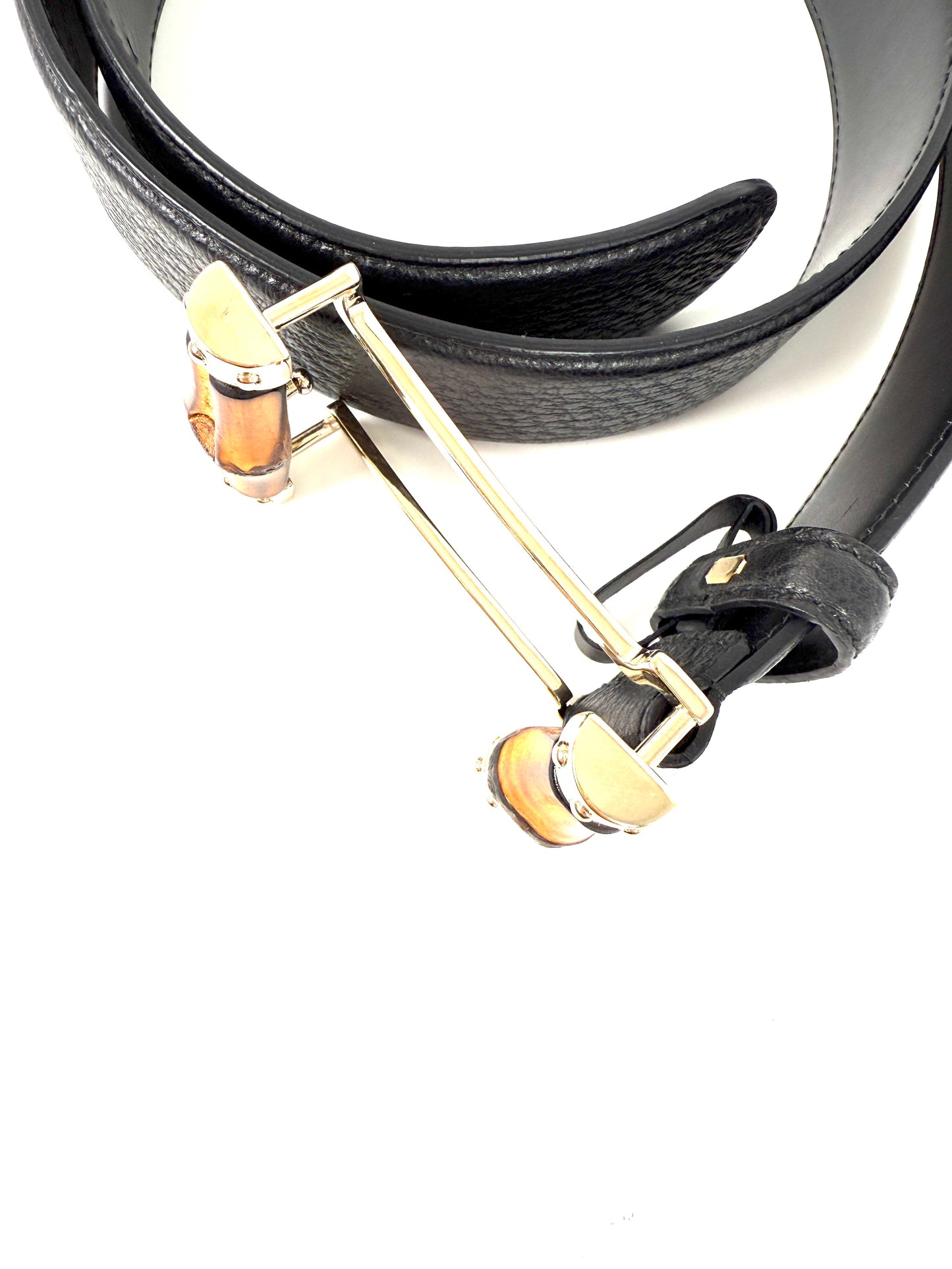 GUCCI Bamboo Buckle Black Leather GG 40mm Belt 85 34