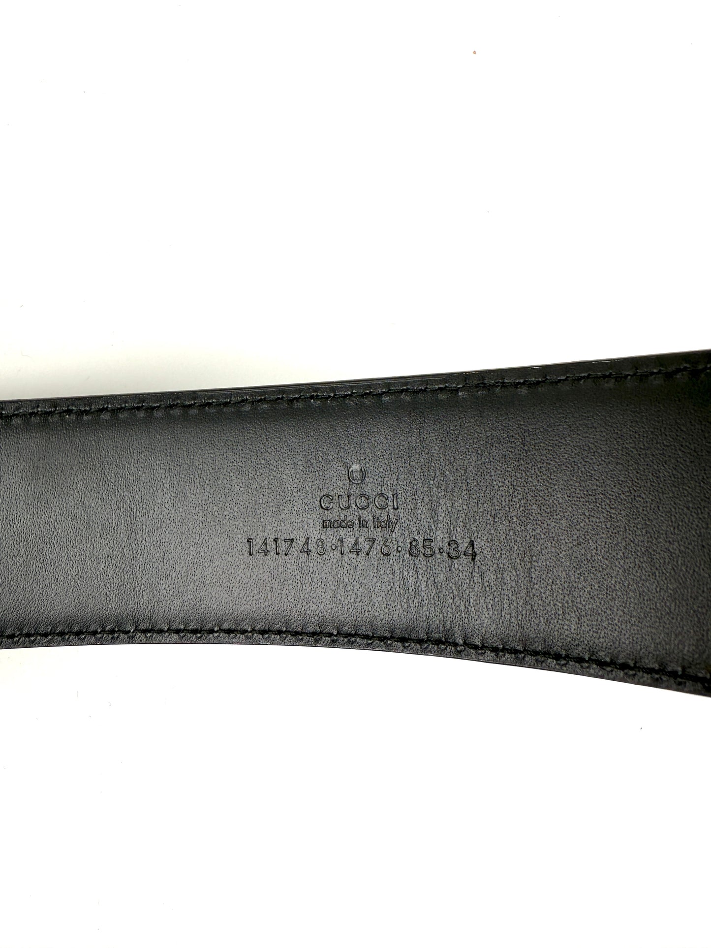 GUCCI Bamboo Buckle Black Leather GG 40mm Belt 85 34