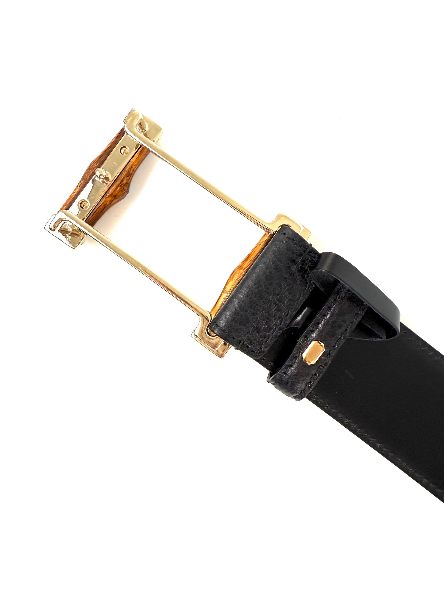 GUCCI Bamboo Buckle Black Leather GG 40mm Belt 85 34