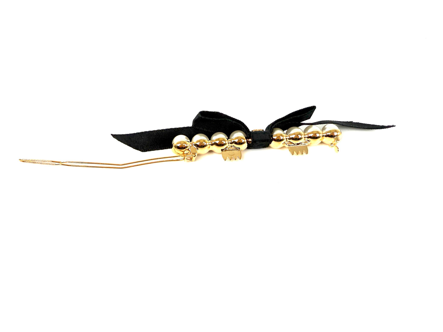 CHANEL Black Faux Pearl Bow CC Logo 2025 Gold hardware Hair Barrette Clip