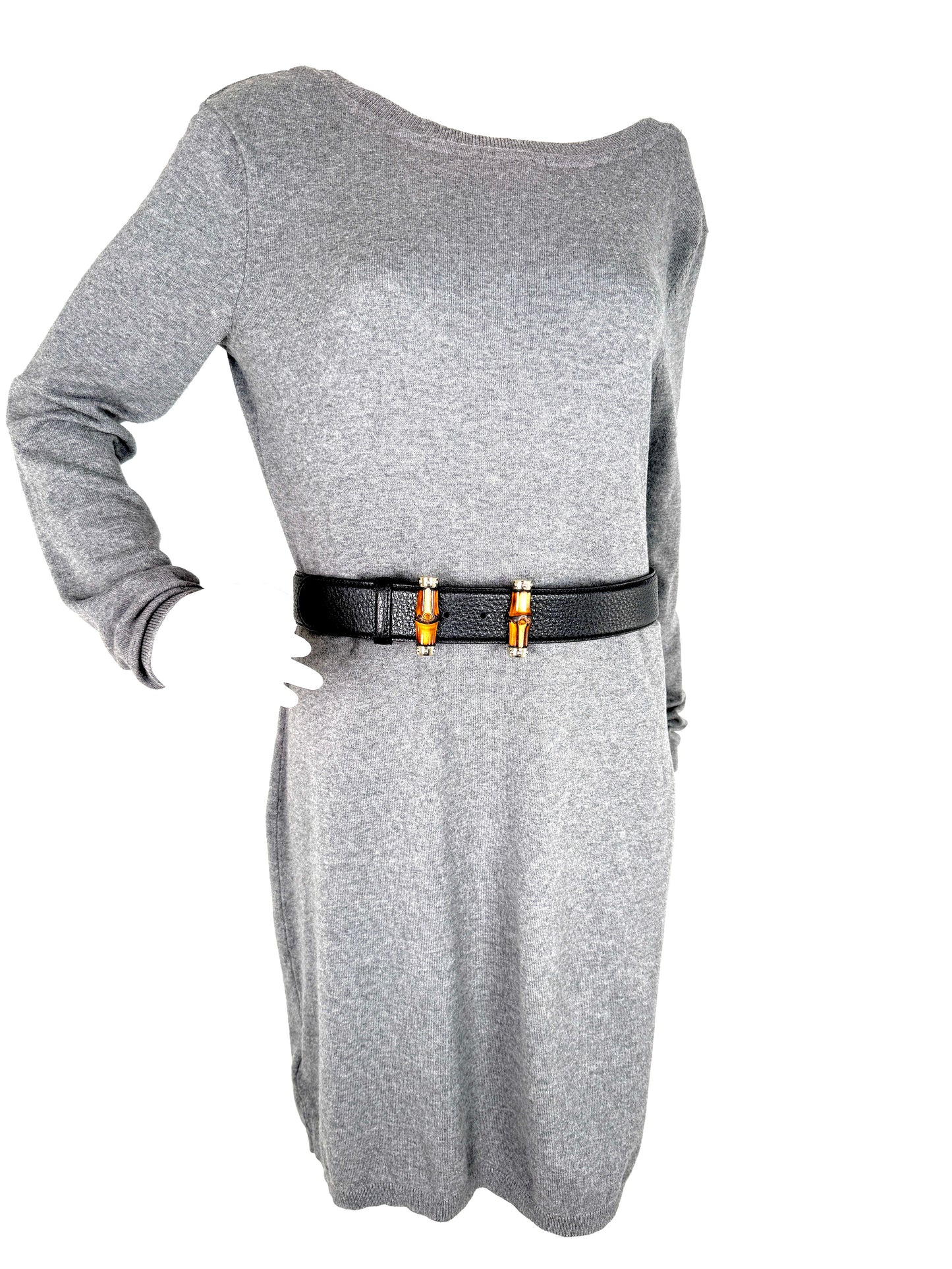 GUCCI Bamboo Buckle Black Leather GG 40mm Belt 85 34