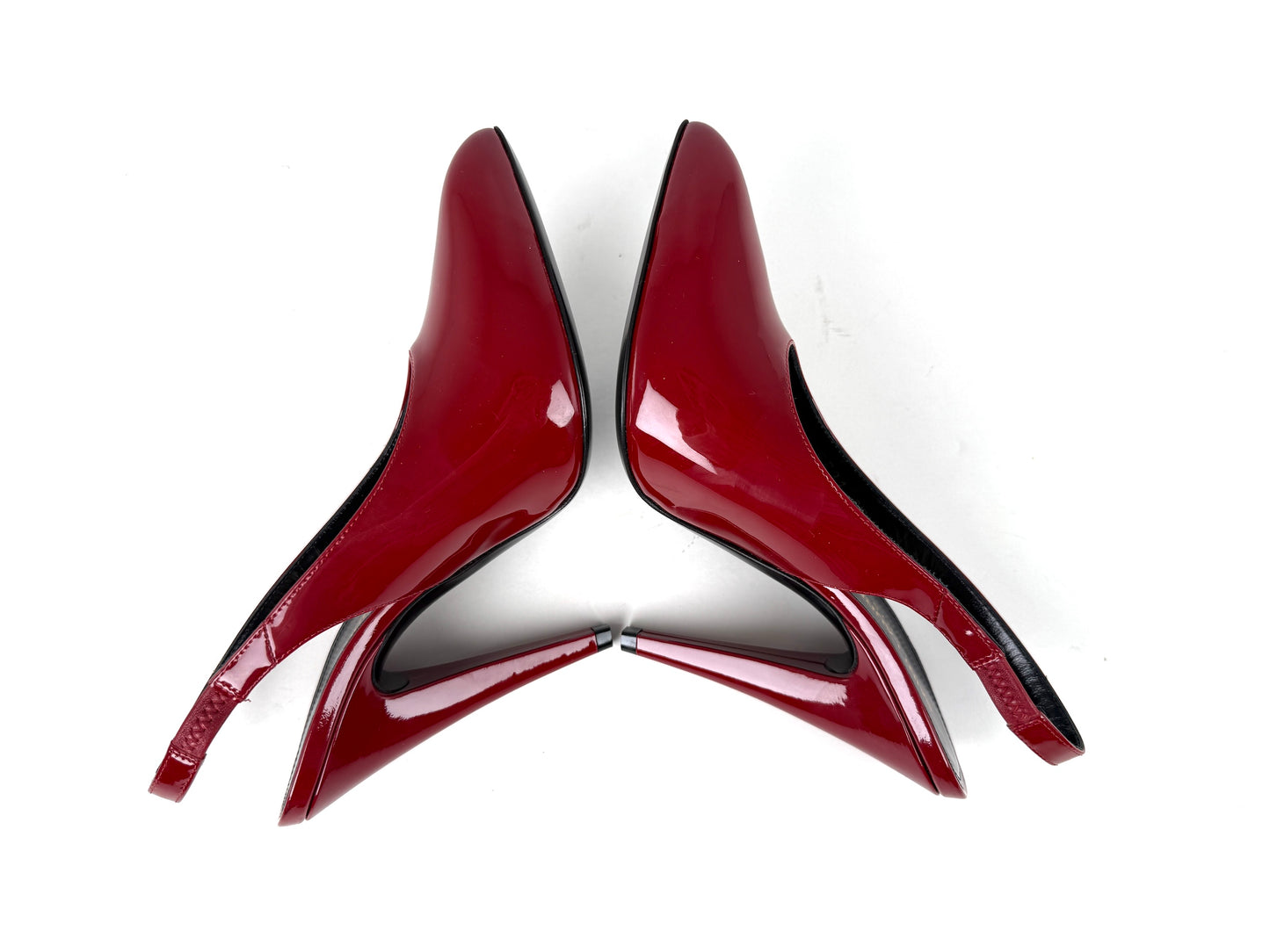 Saint Laurent YSL Venus Hot Red Patent Leather Slingback Pumps Heels 37.5, 7 New