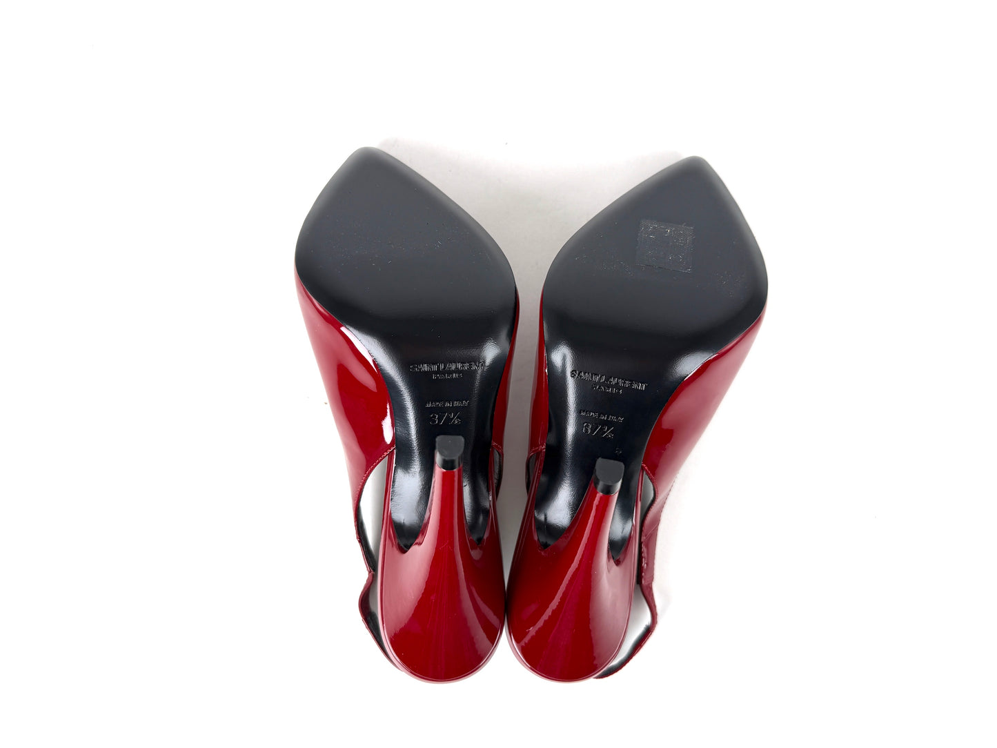 Saint Laurent YSL Venus Hot Red Patent Leather Slingback Pumps Heels 37.5, 7 New