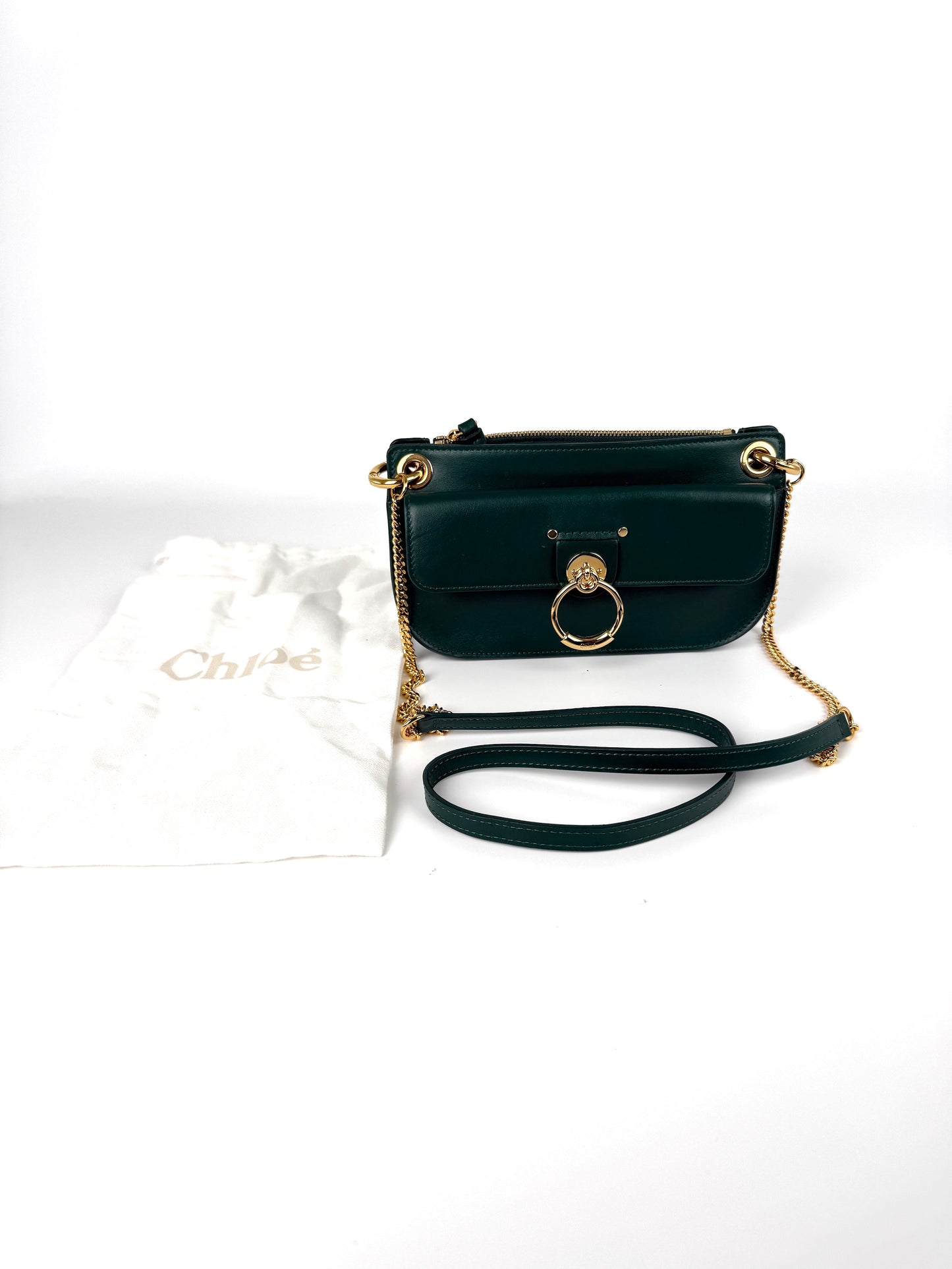 Chloe Tess Chain Green Leather Crossbody Bag