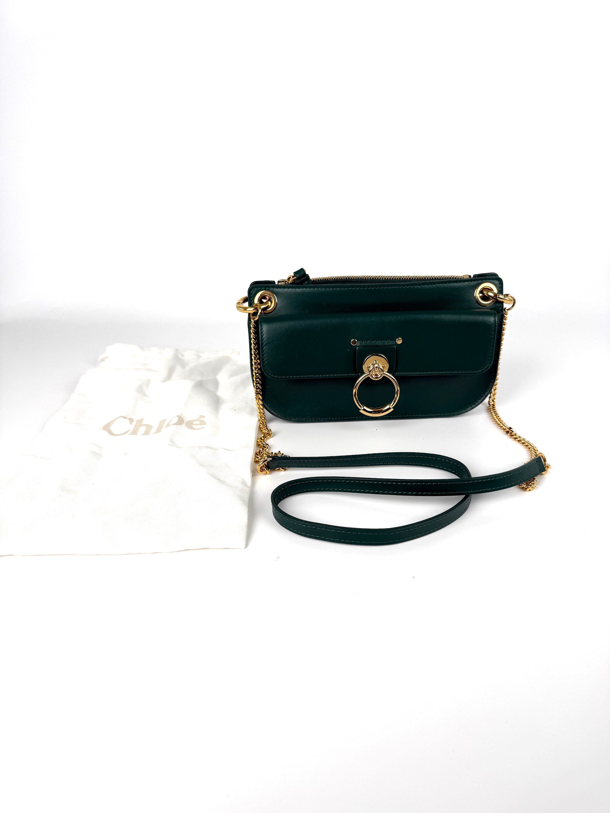Chloe Tess Chain Green Leather Crossbody Bag