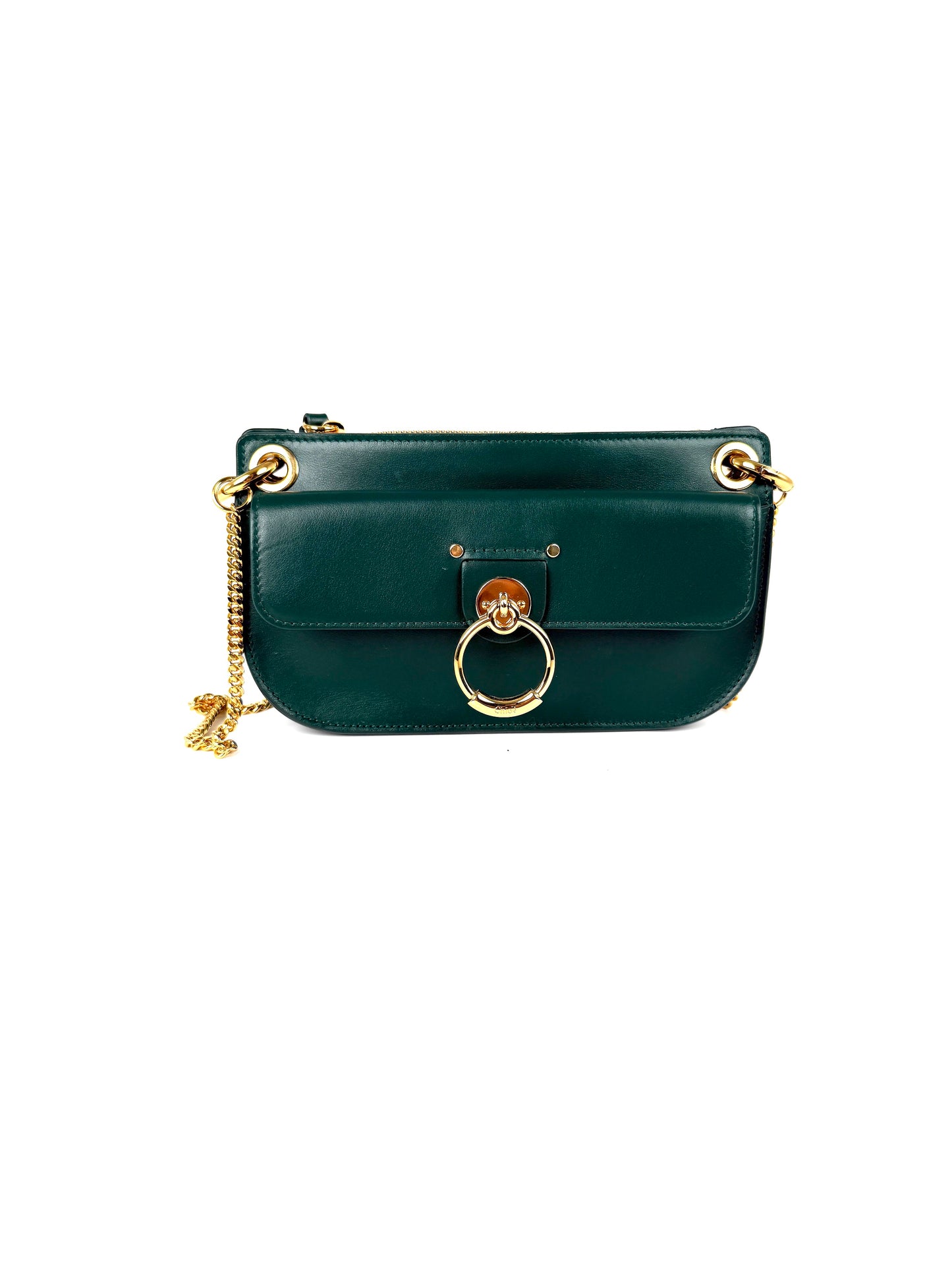 Chloe Tess Chain Green Leather Crossbody Bag