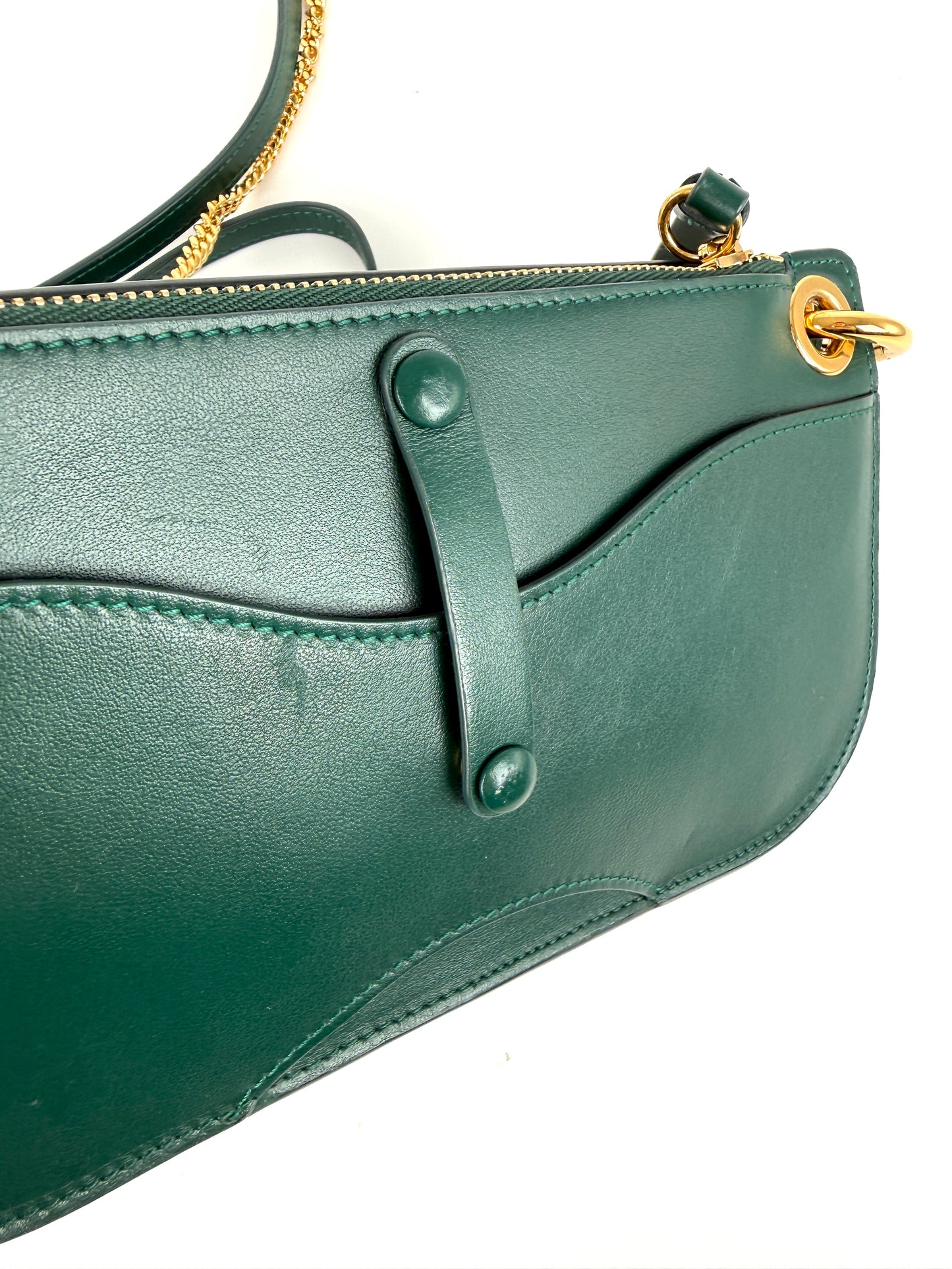 Chloe Tess Chain Green Leather Crossbody Bag