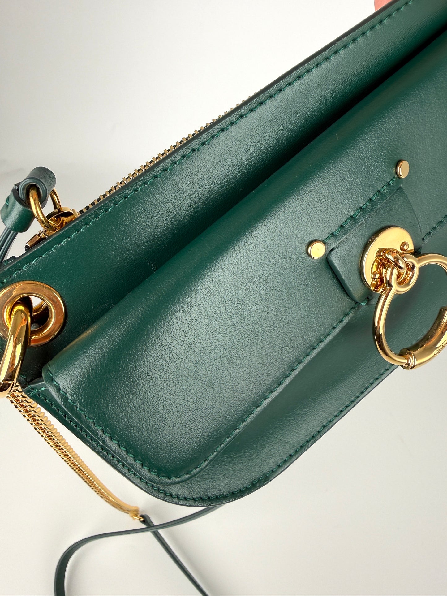 Chloe Tess Chain Green Leather Crossbody Bag