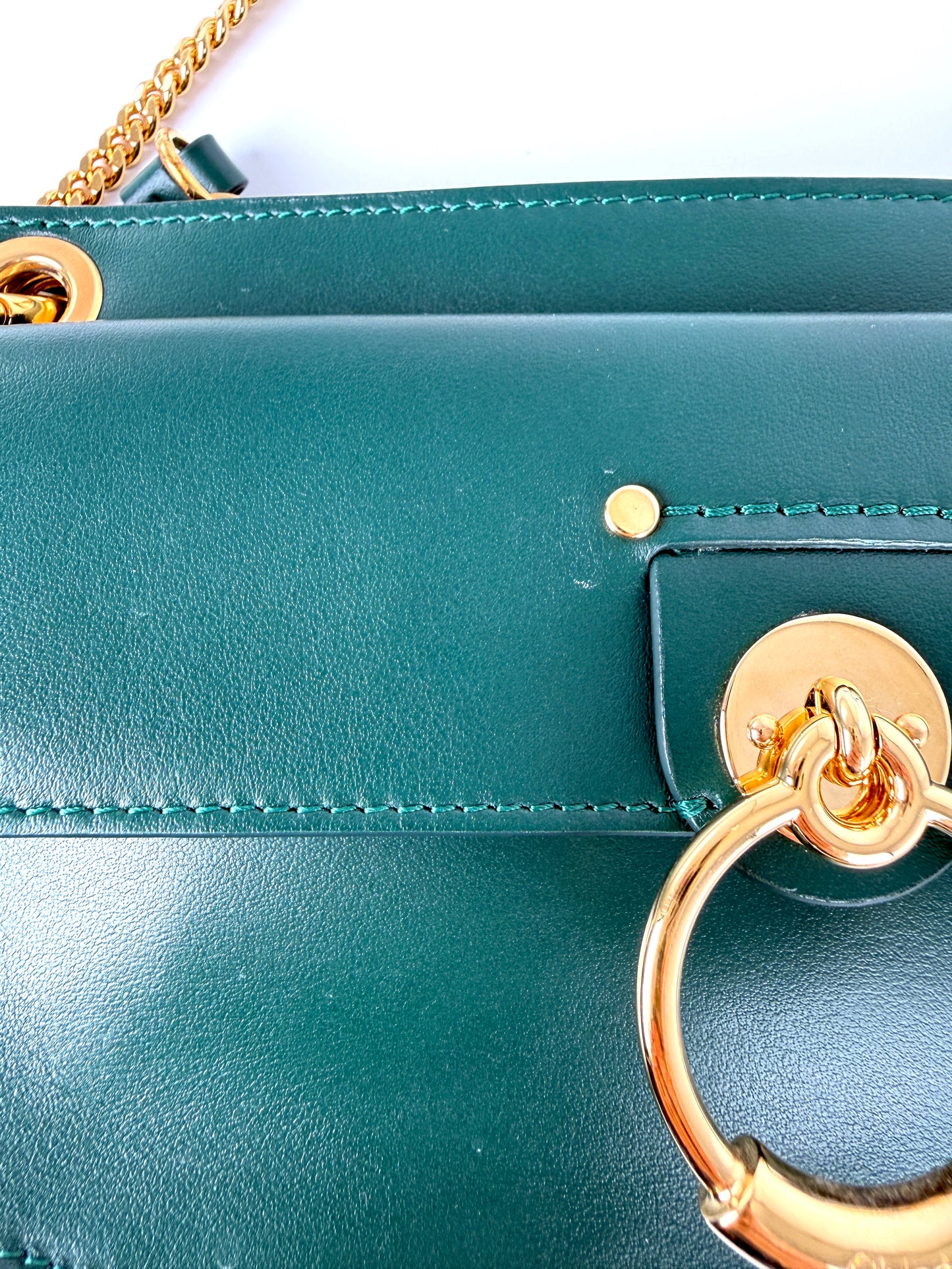 Chloe Tess Chain Green Leather Crossbody Bag