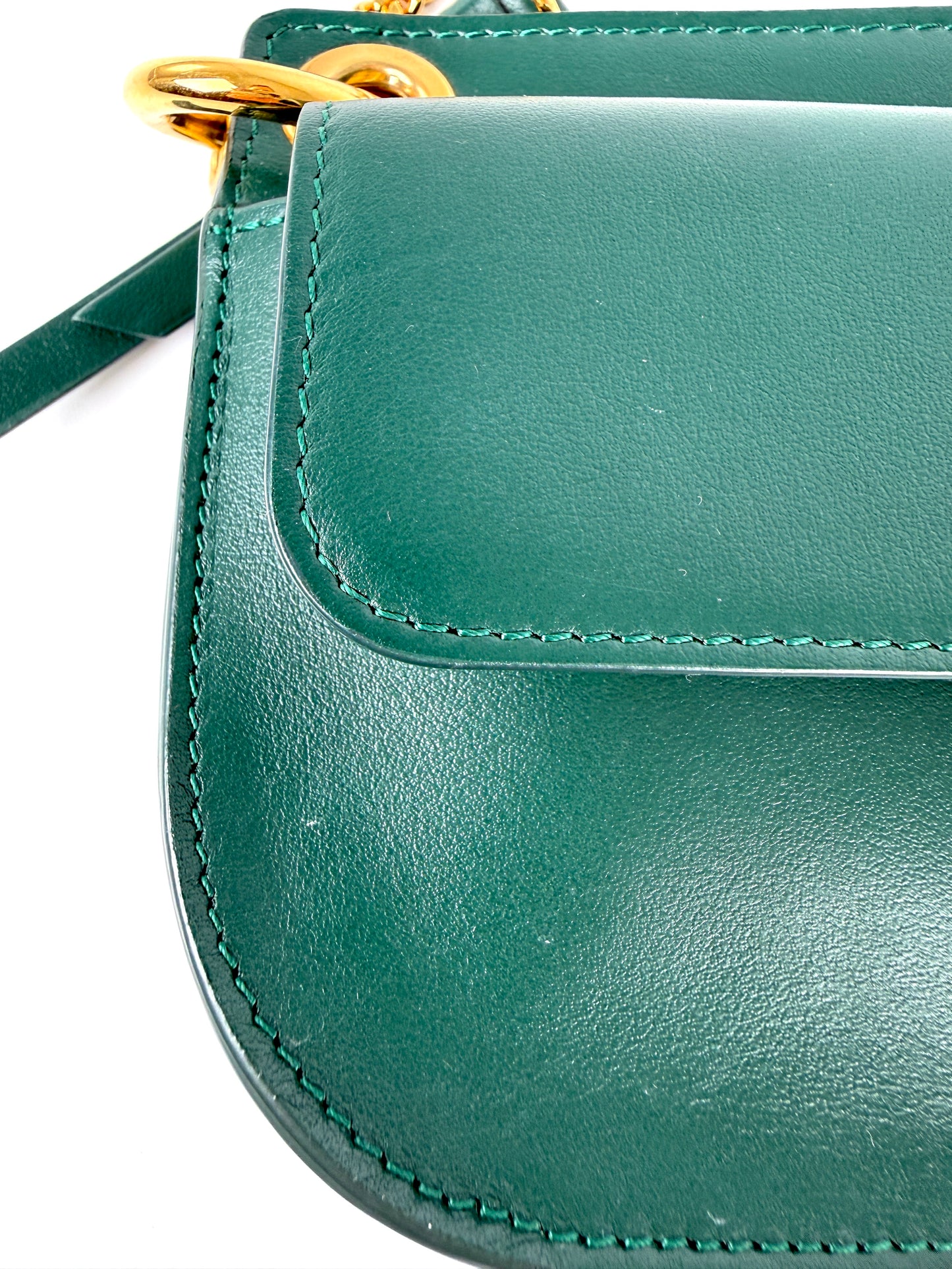 Chloe Tess Chain Green Leather Crossbody Bag