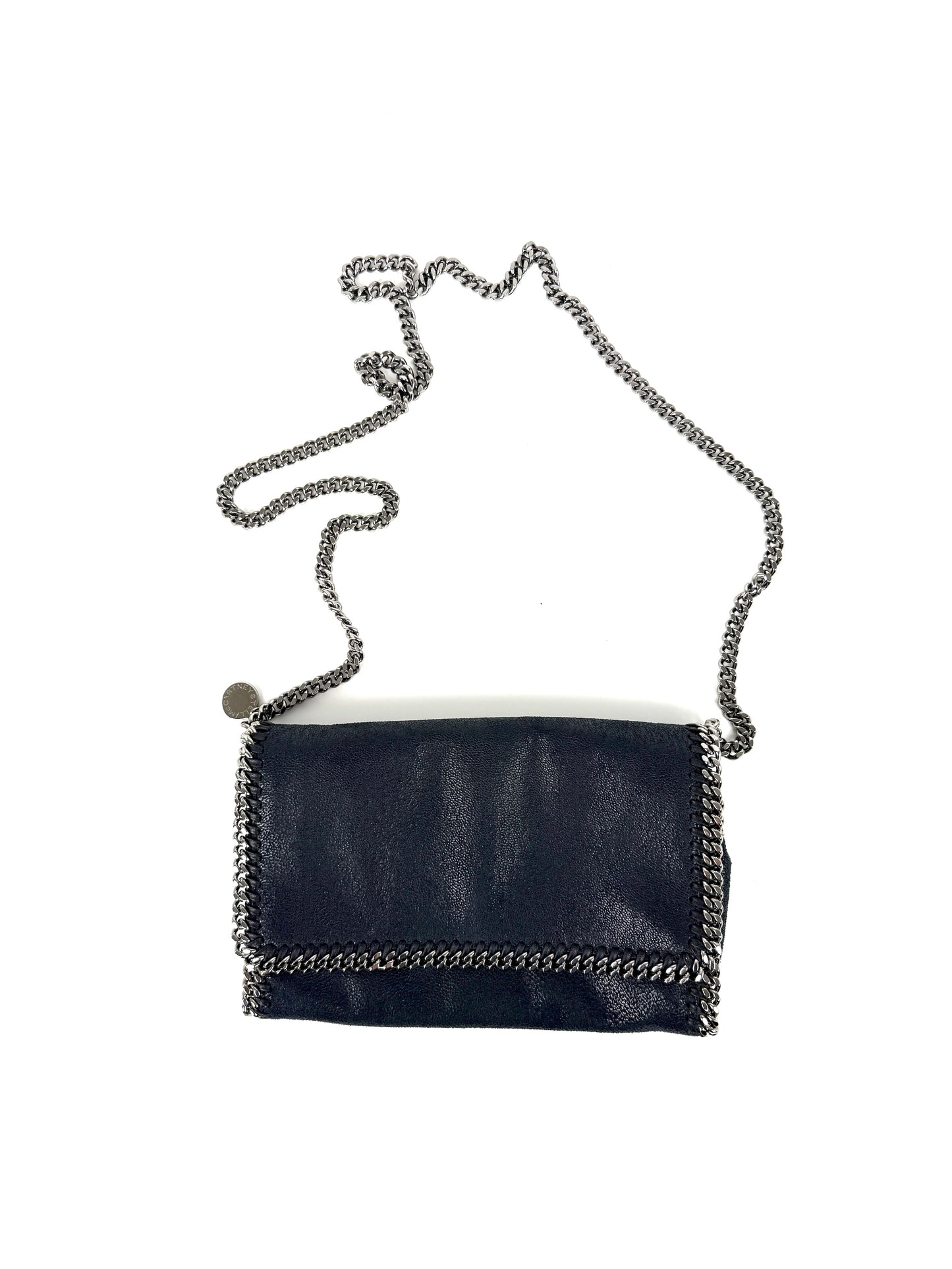 Stella McCartney Falabella Shaggy Deer Vegan Navy Blue Clutch Crossbody Bag 