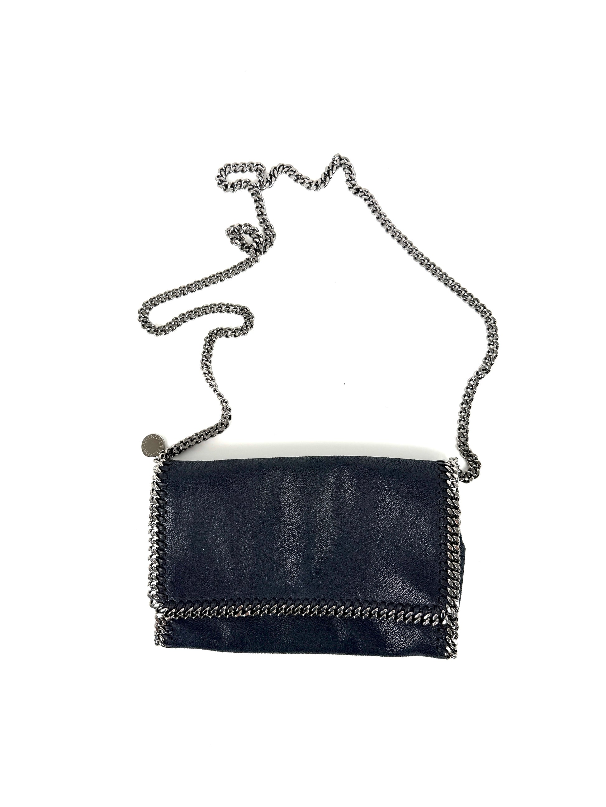 Stella McCartney Falabella Shaggy Deer Vegan Navy Blue Clutch Crossbody Bag 