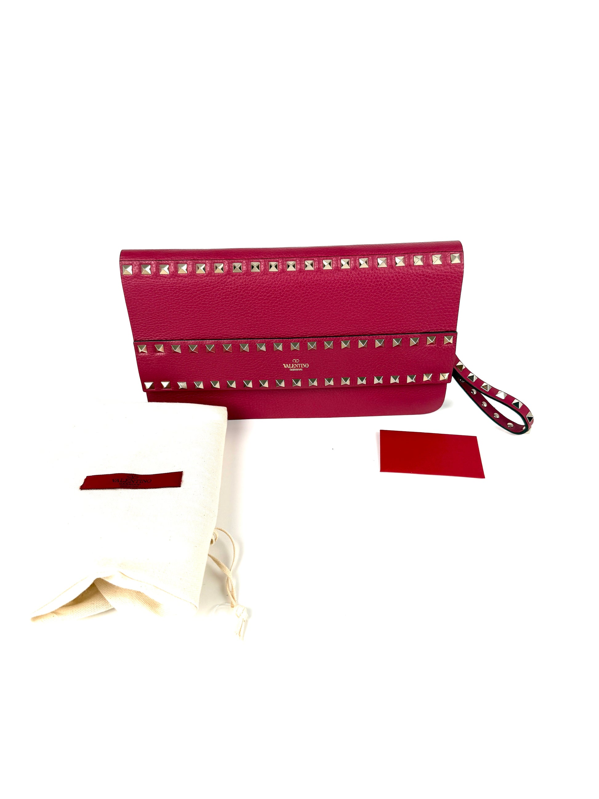 Valentino Garavani Rockstud Rose Violet Raspberry Pink Leather Clutch Bag New