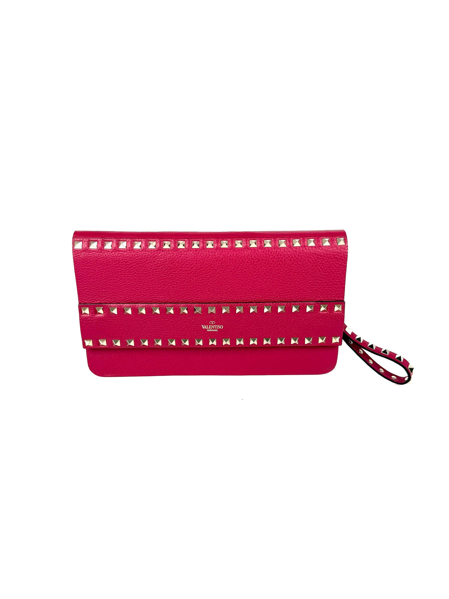 Valentino Garavani Rockstud Rose Violet Raspberry Pink Leather Clutch Bag New
