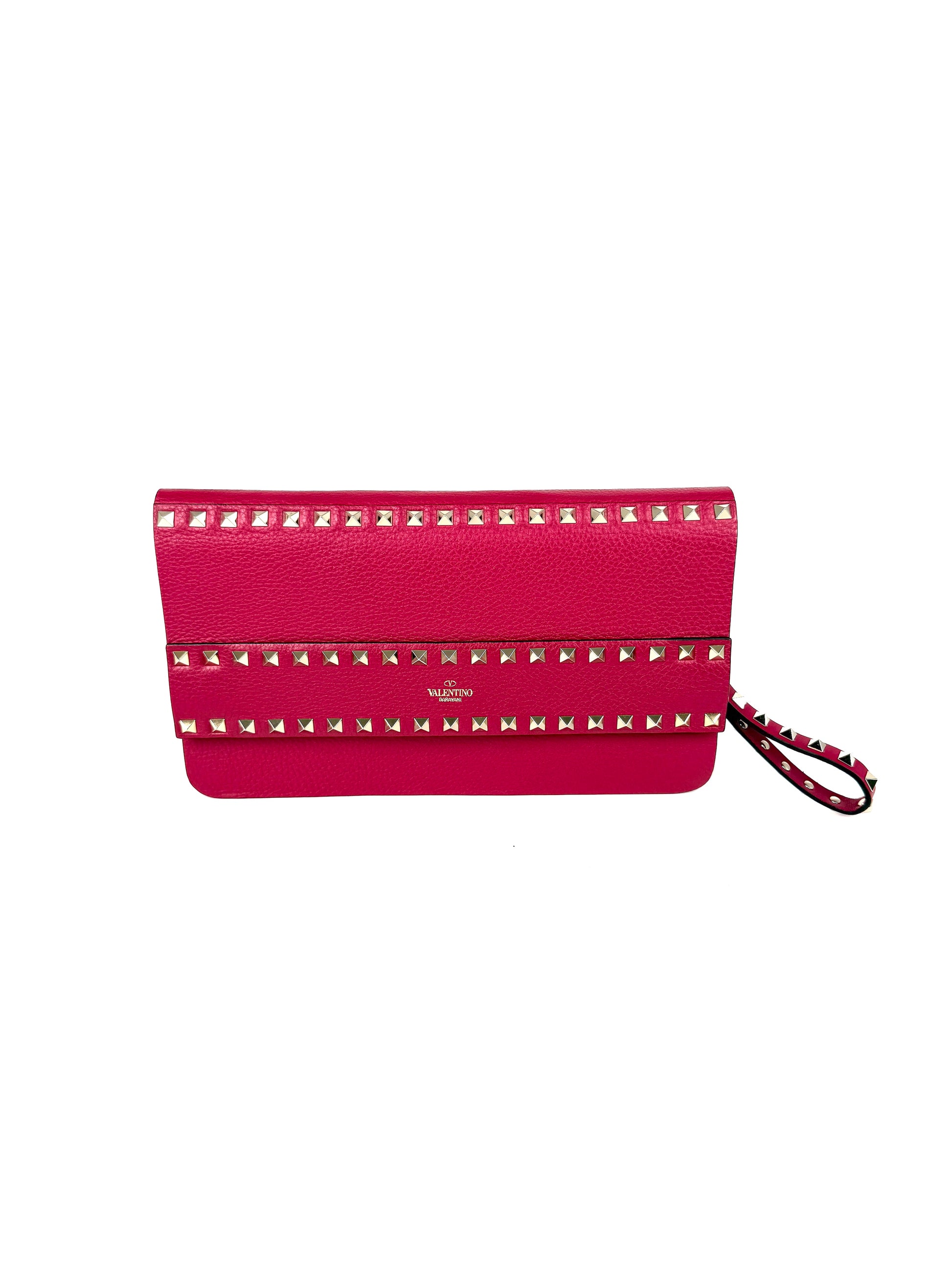 Valentino Garavani Rockstud Rose Violet Raspberry Pink Leather Clutch Bag New