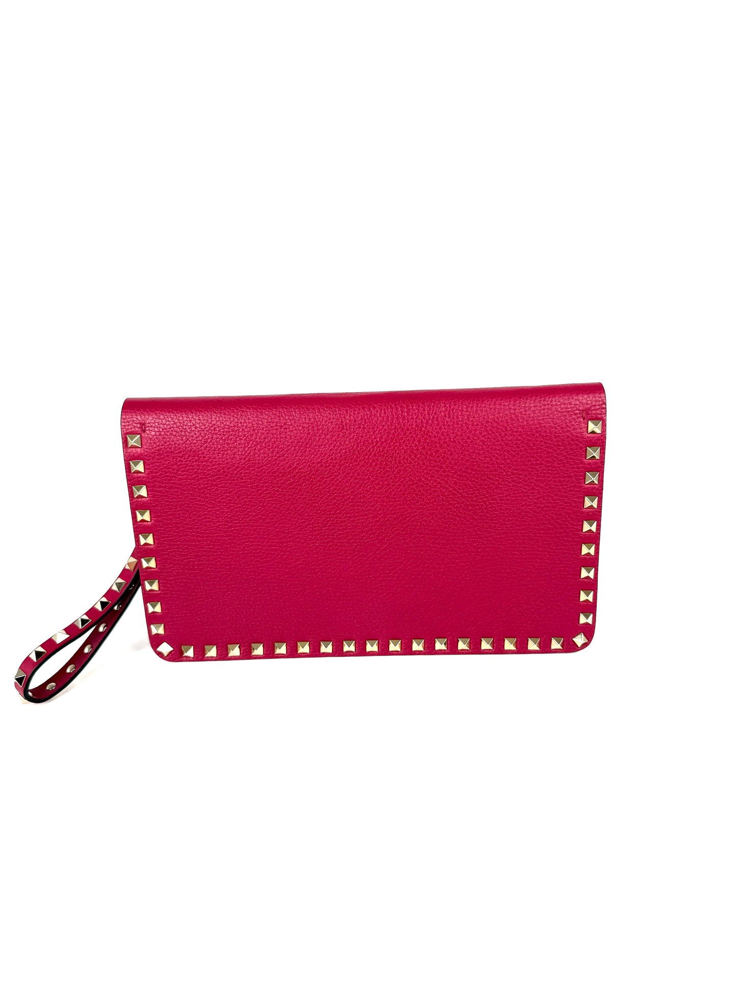 Valentino Garavani Rockstud Rose Violet Raspberry Pink Leather Clutch Wristlet Bag