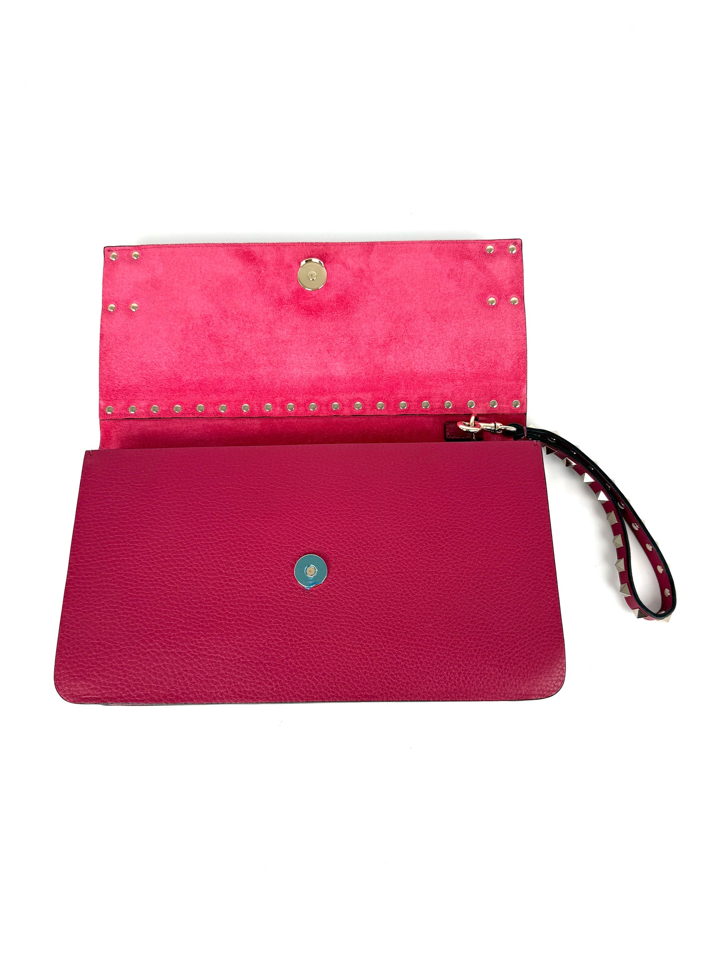 Valentino Garavani Rockstud Rose Violet Raspberry Pink Leather Clutch Wristlet Bag