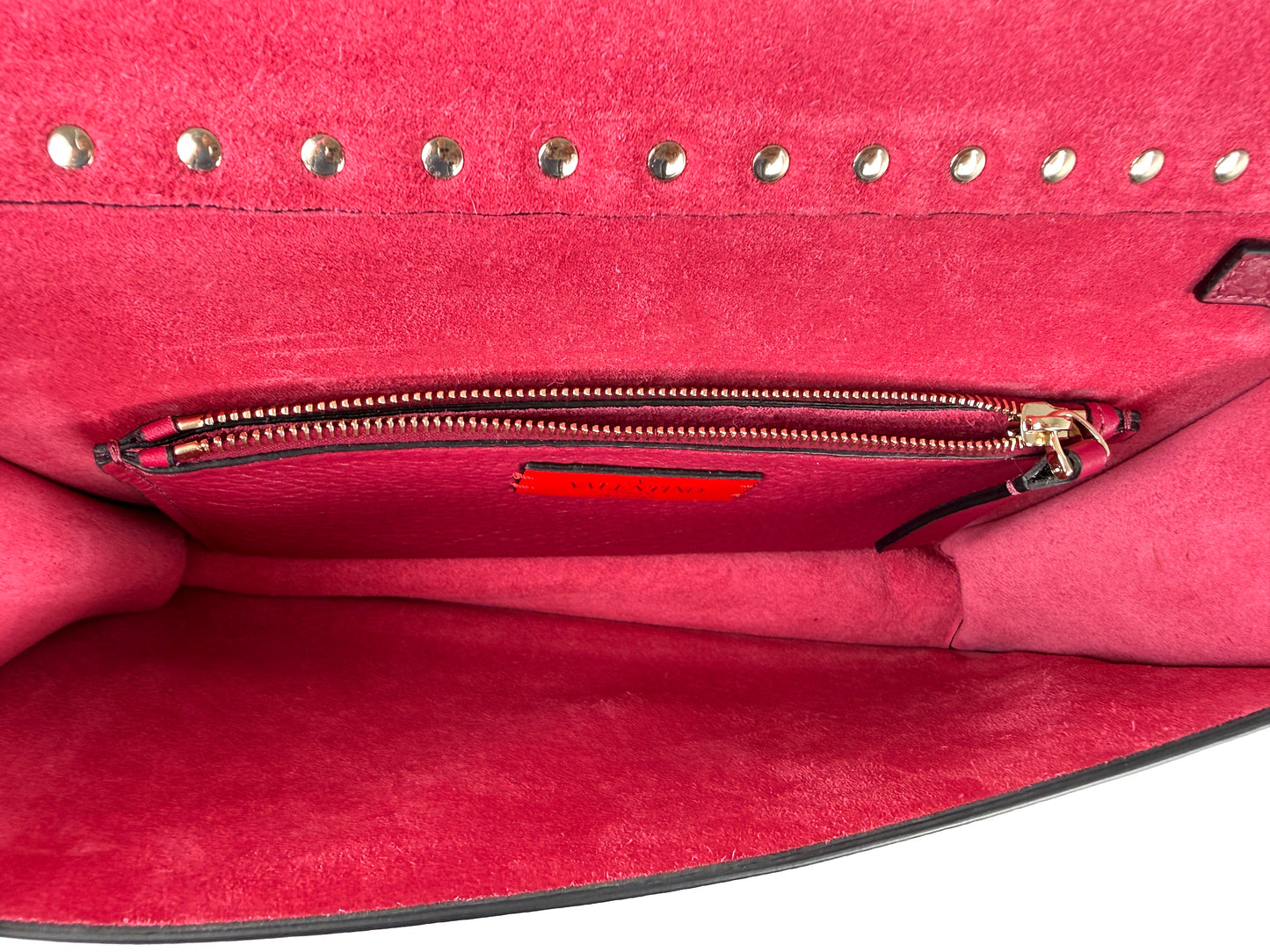 Valentino Garavani Rockstud Rose Violet Raspberry Pink Leather Clutch Wristlet Bag