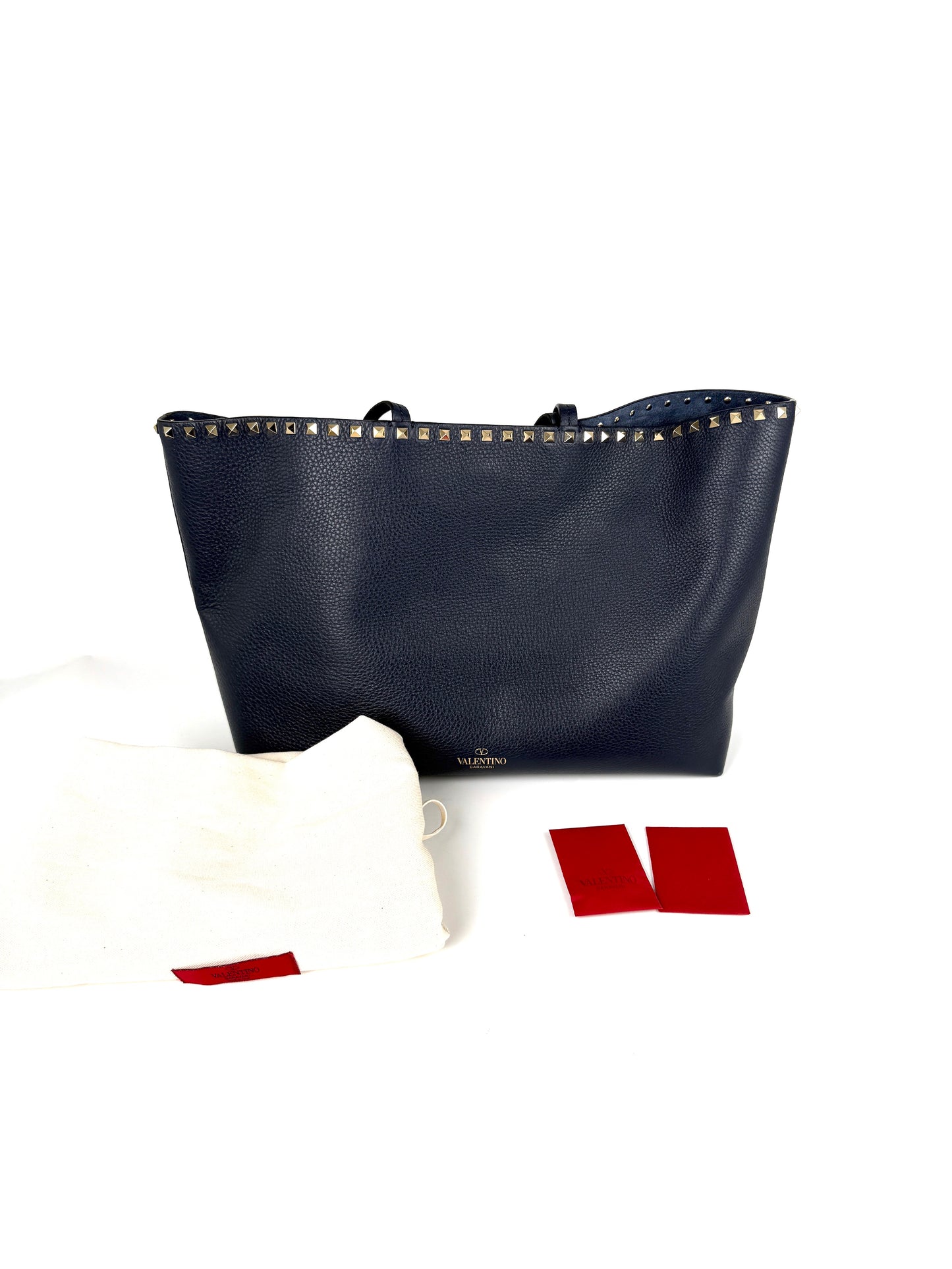 Valentino Garavani Rockstud Navy Blue Leather Tote Bag