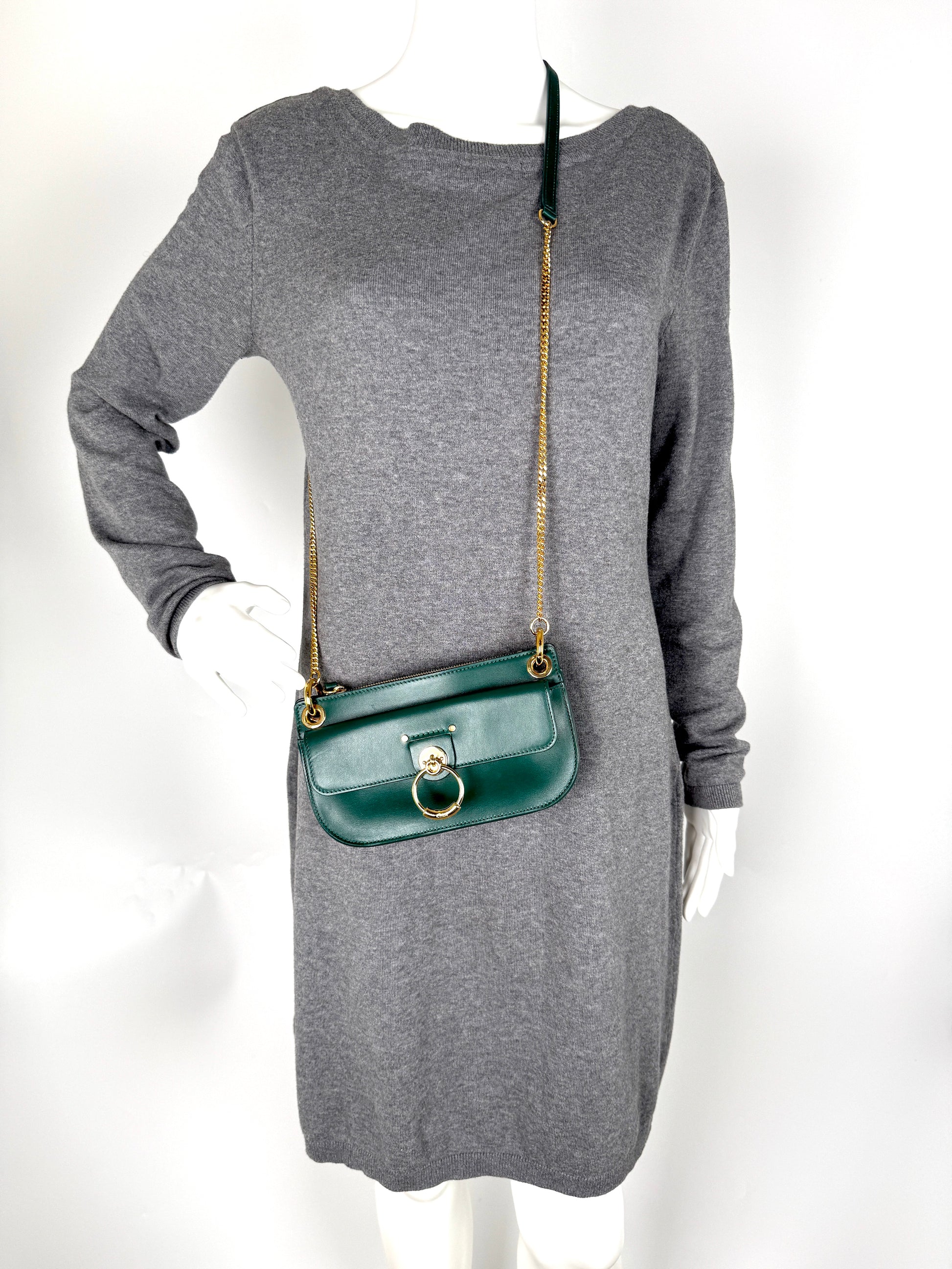 Chloe Tess Chain Green Leather Crossbody Bag