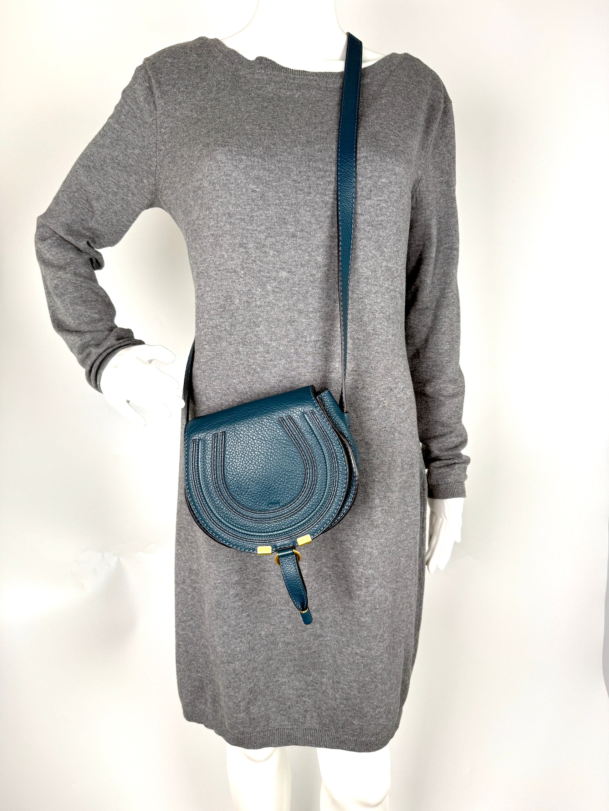 Chloe Marcie Small Blue Leather Crossbody Bag