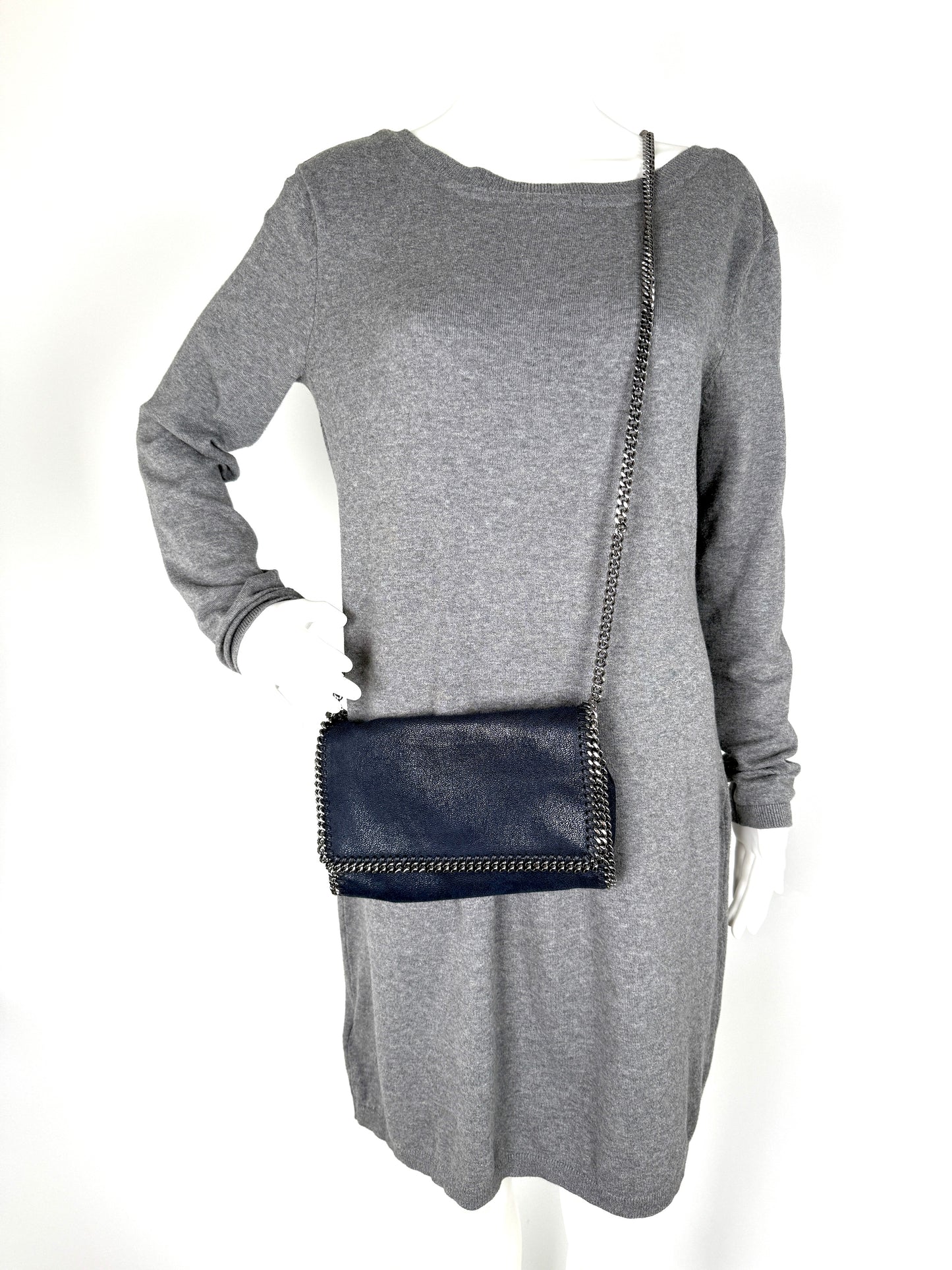Stella McCartney Falabella Shaggy Deer Vegan Navy Blue Clutch Crossbody Bag 