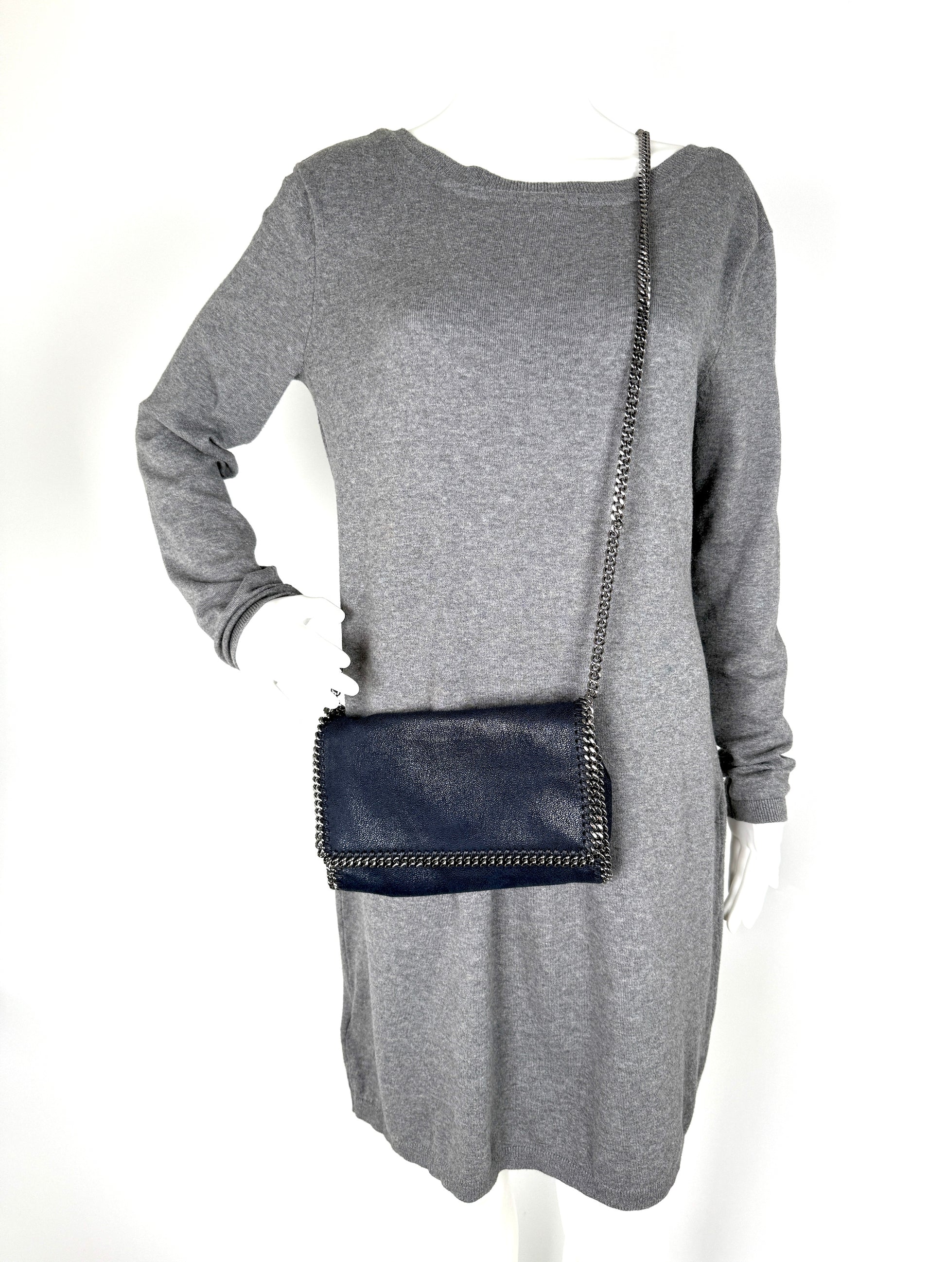 Stella McCartney Falabella Shaggy Deer Vegan Navy Blue Clutch Crossbody Bag 