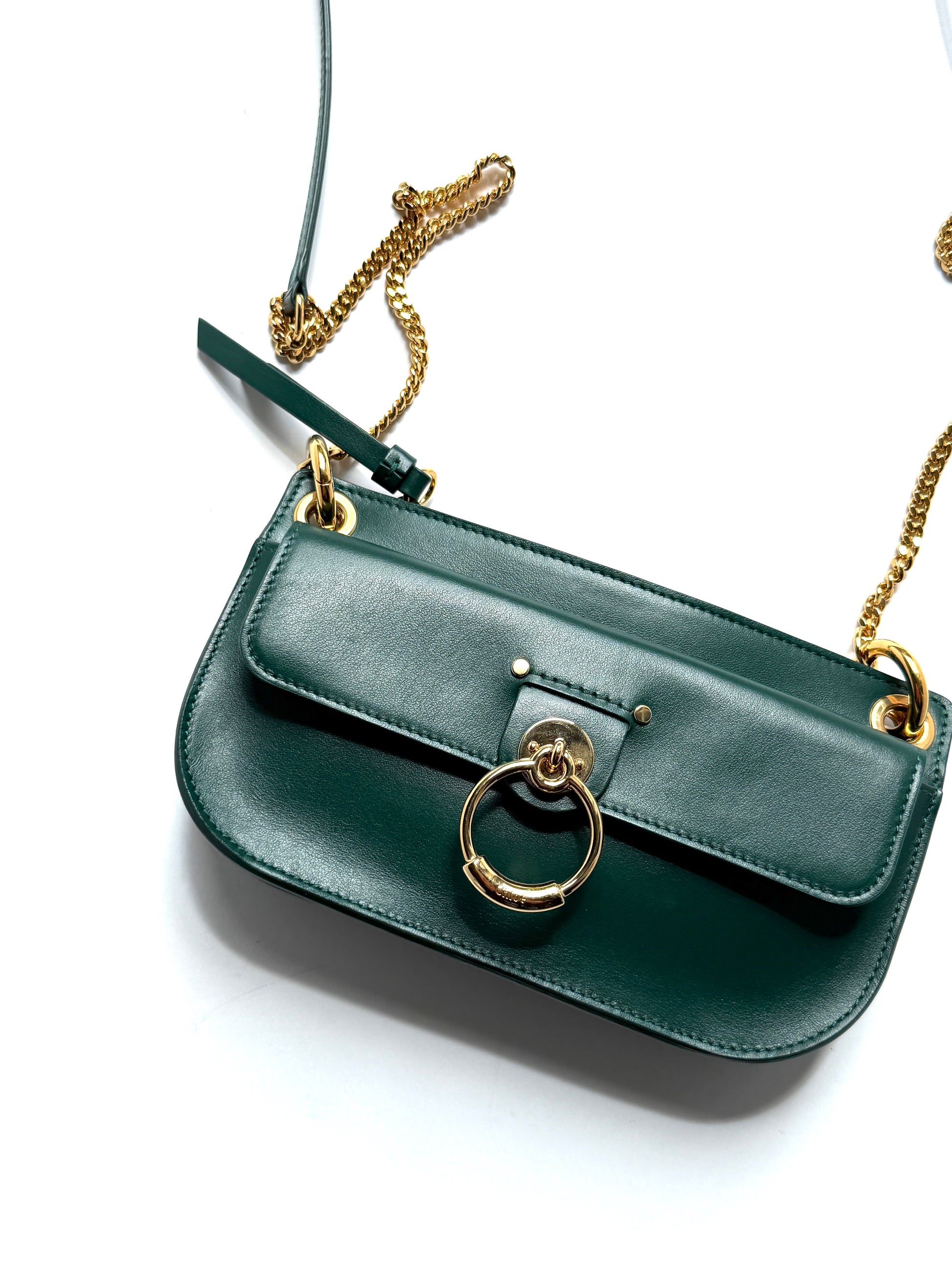 Chloe Tess Chain Green Leather Crossbody Bag