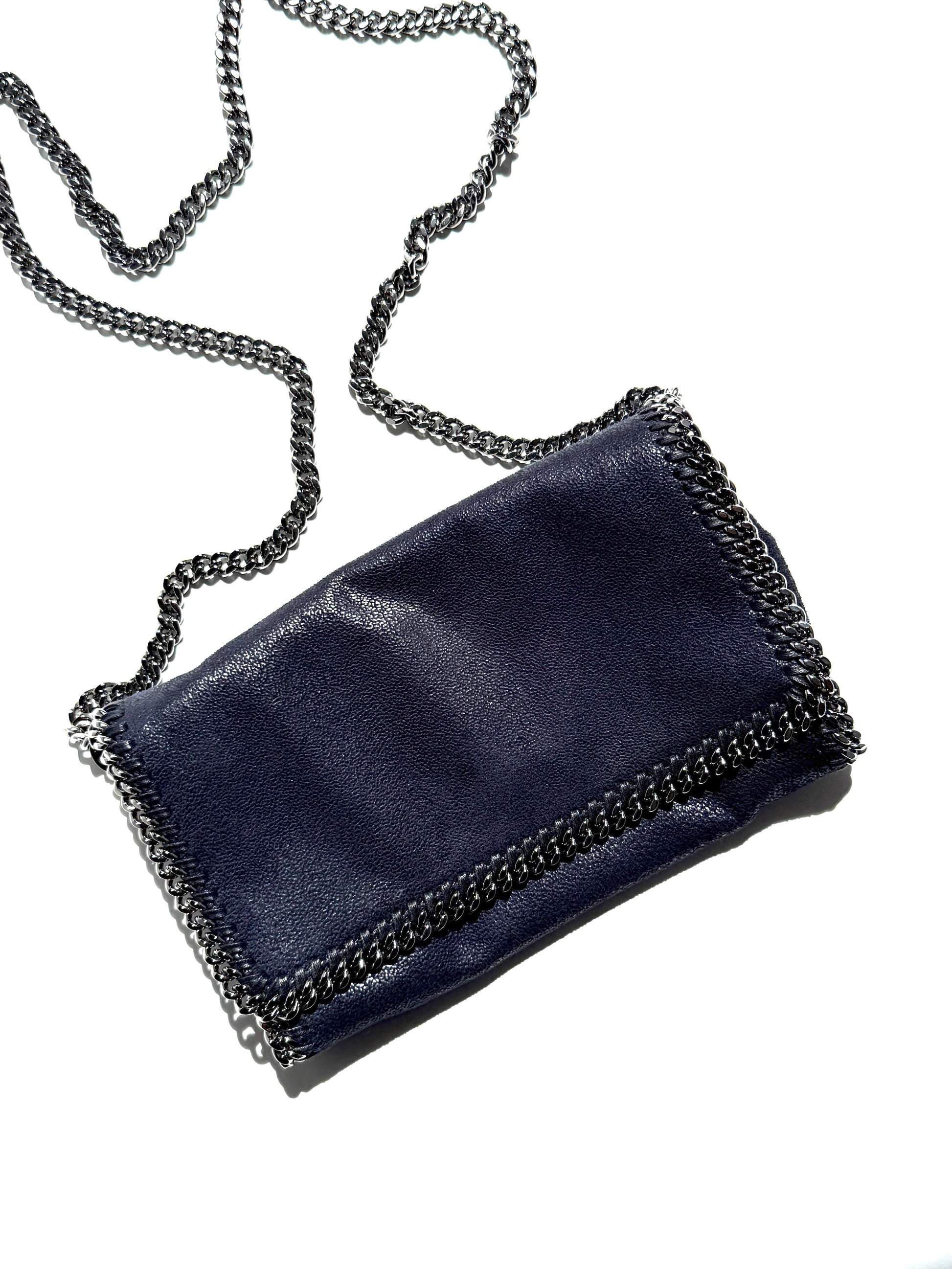 Stella McCartney Falabella Shaggy Deer Vegan Navy Blue Clutch Crossbody Bag 