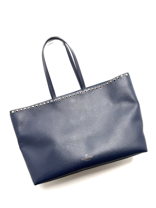 Valentino Garavani Rockstud Navy Blue Leather Tote Bag