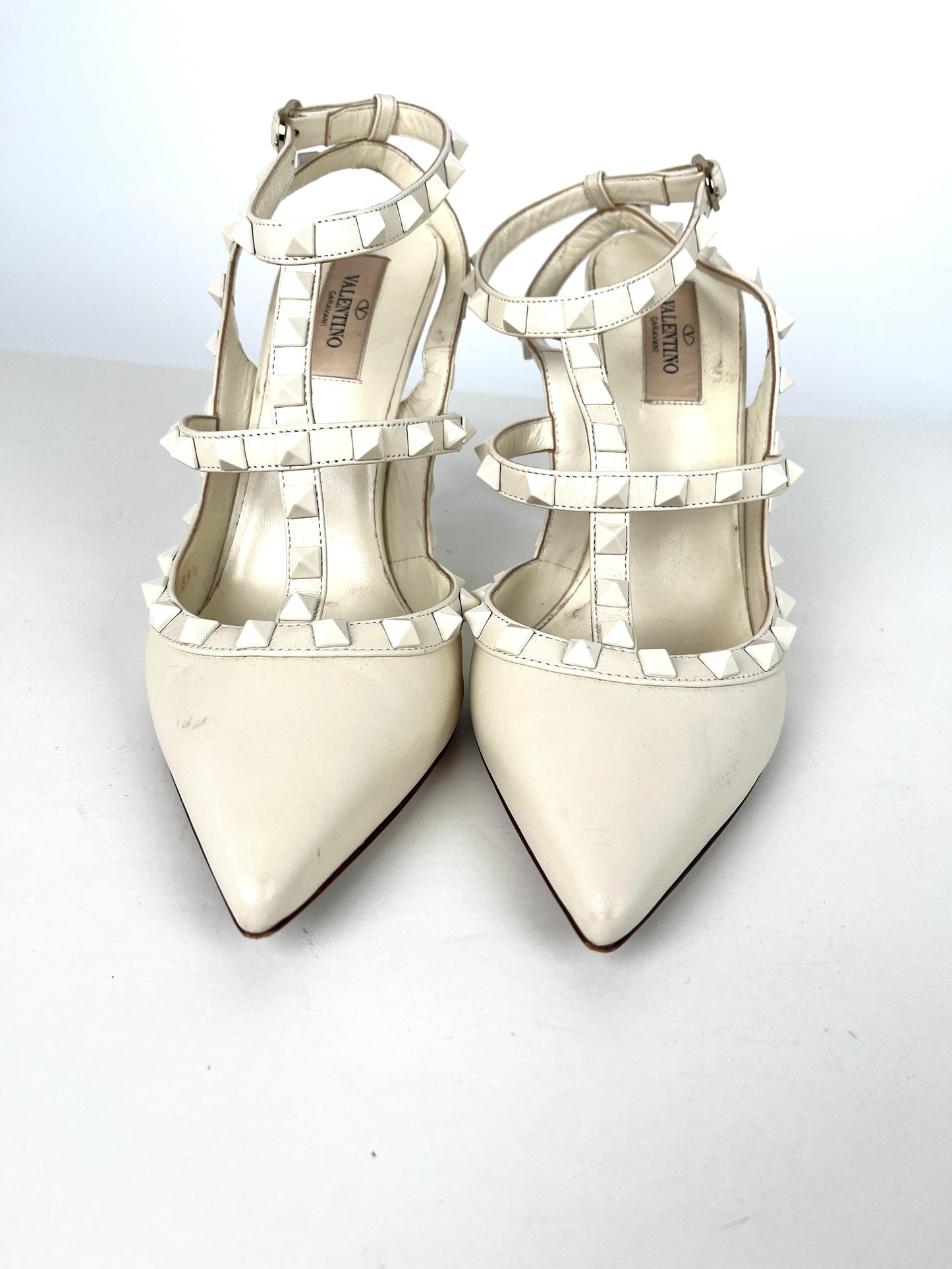 Valentino Rockstud Studded White Monochrome Leather Pumps 39.5 9