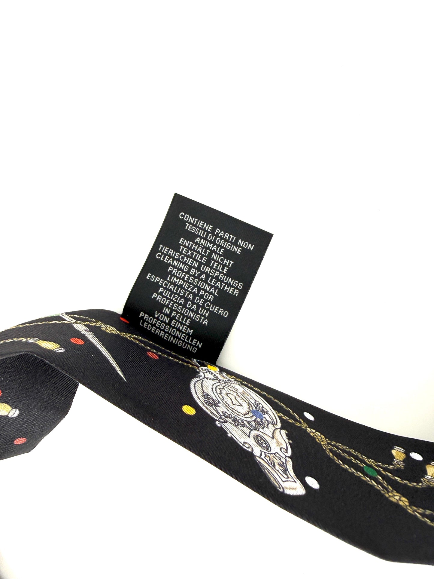 HERMES Les Cles a Pois Black Mordore White Silk Calfskin Leather Fringes Twilly Scarf New