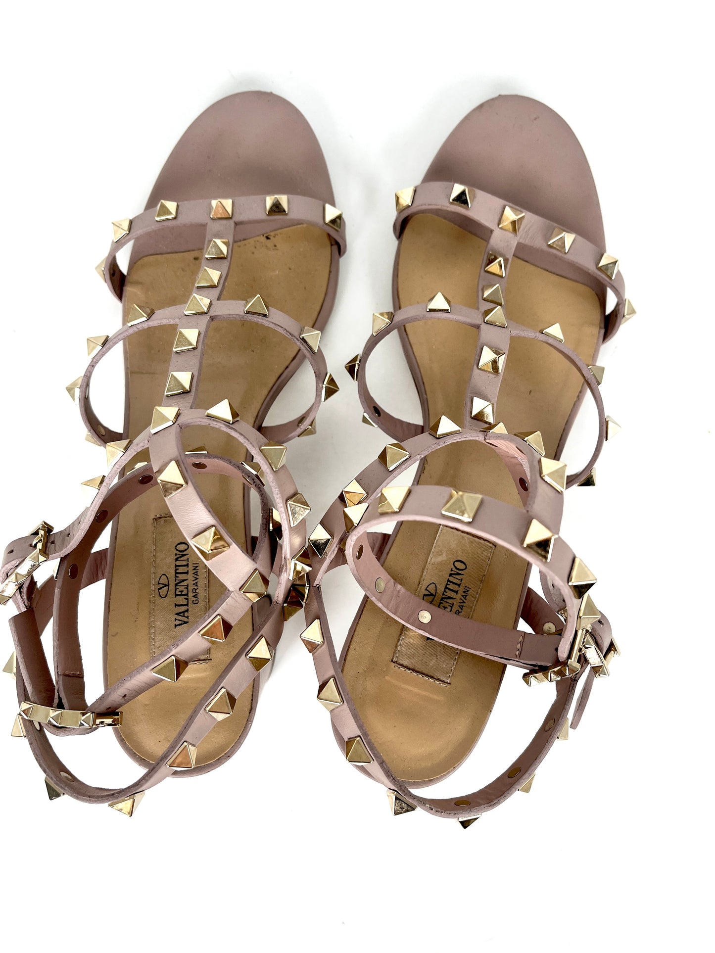 Valentino Rockstud Studded Nude Leather Sandals 39 9