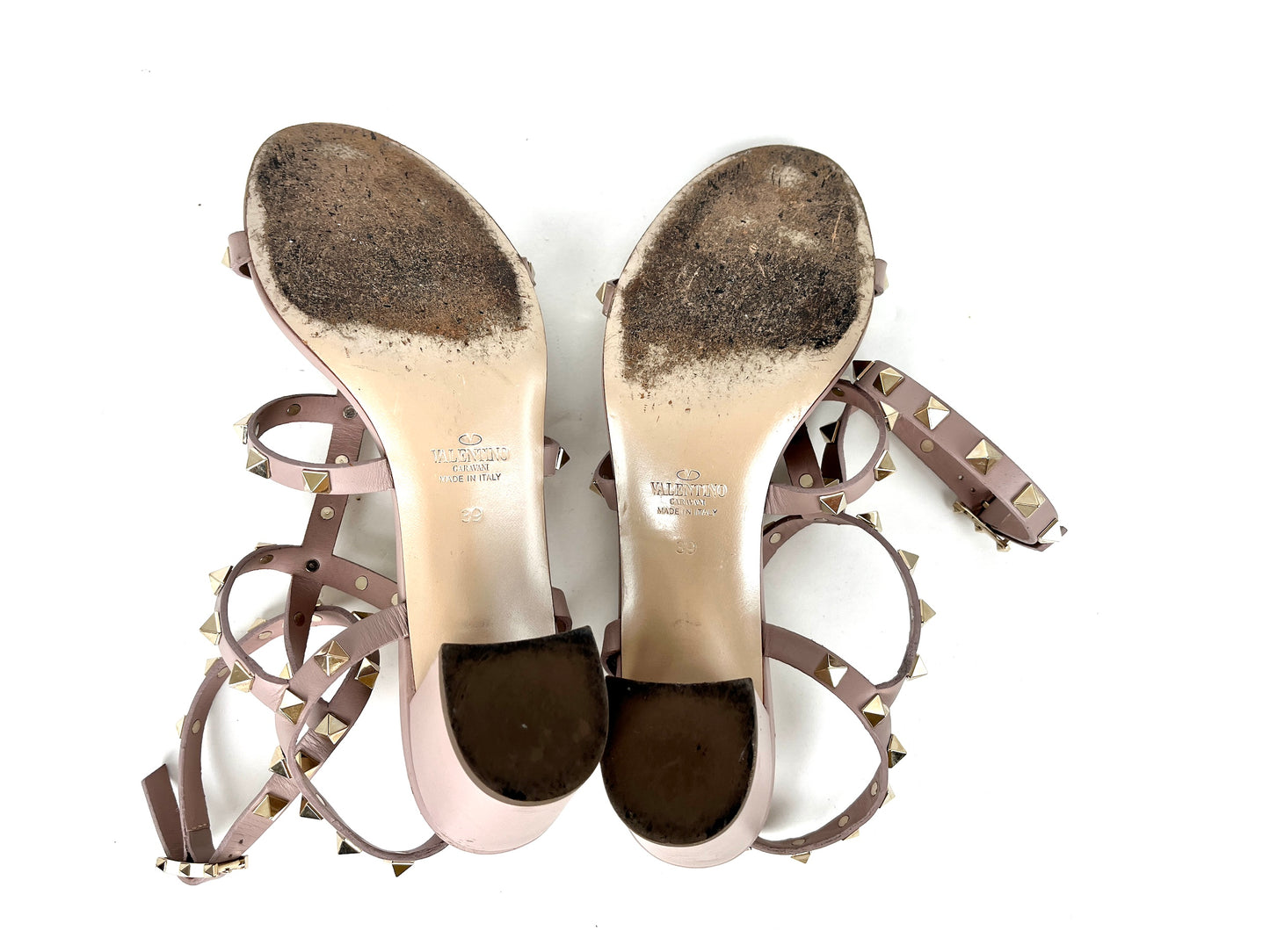 Valentino Rockstud Studded Nude Leather Sandals 39 9