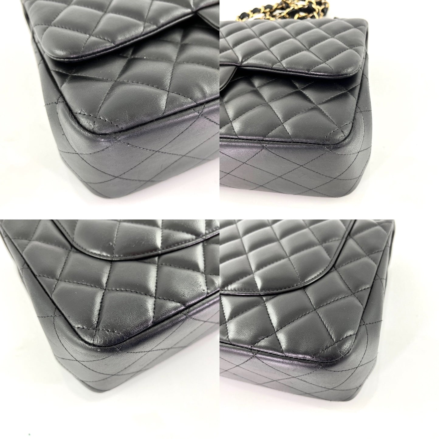 CHANEL Black Lambskin Jumbo Quilted Gold Hardware Classic Double Flap Bag