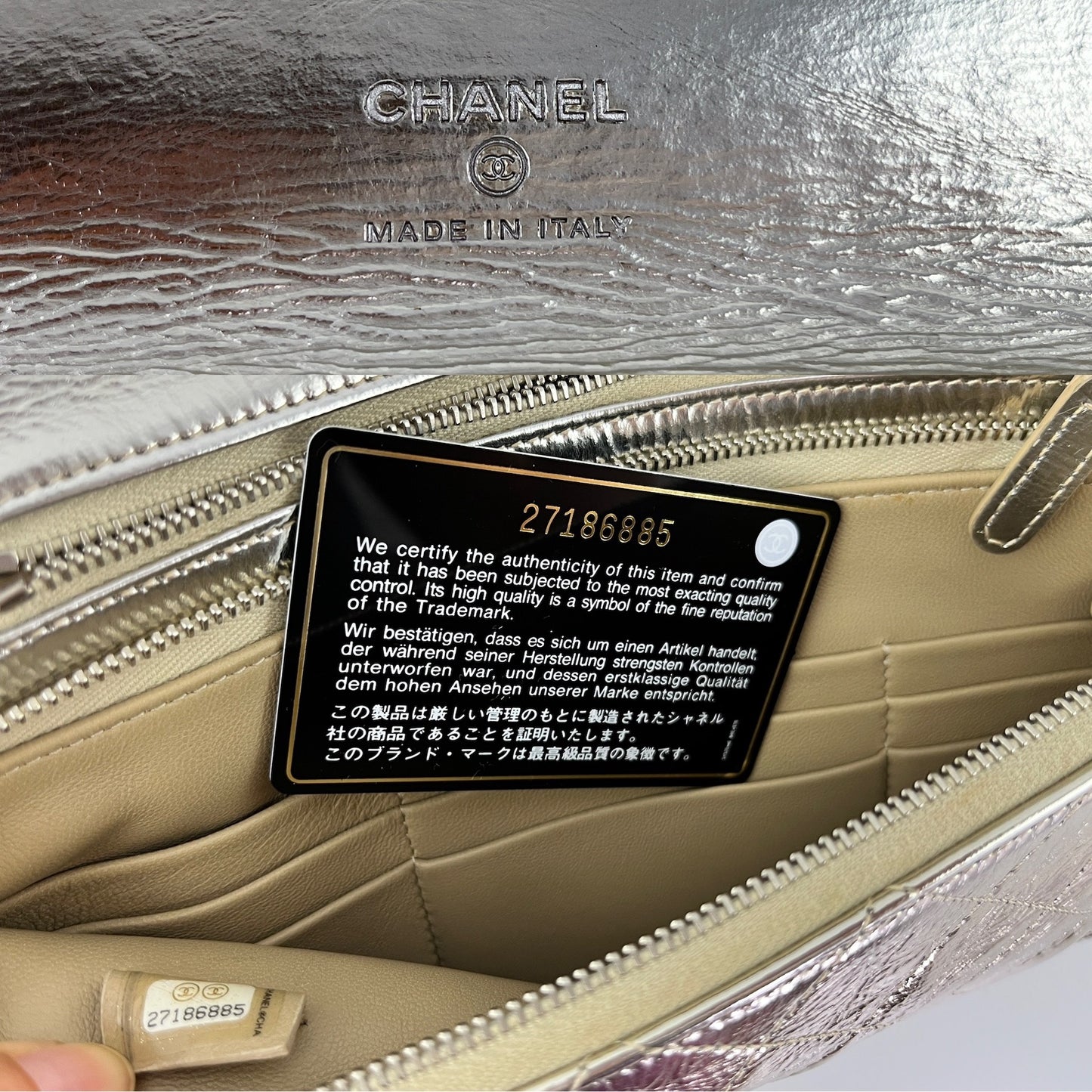 CHANEL 2019 Silver Gold Metallic Quilted 31 O Case Flap Clutch Bag