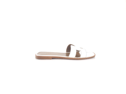 Hermes White Oran Slide Sandals 41