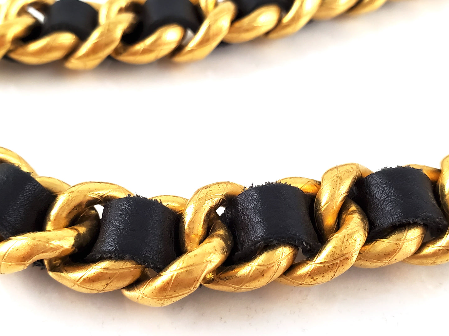 Vintage Chanel Leather Chain Link Gold Logo Charm Belt