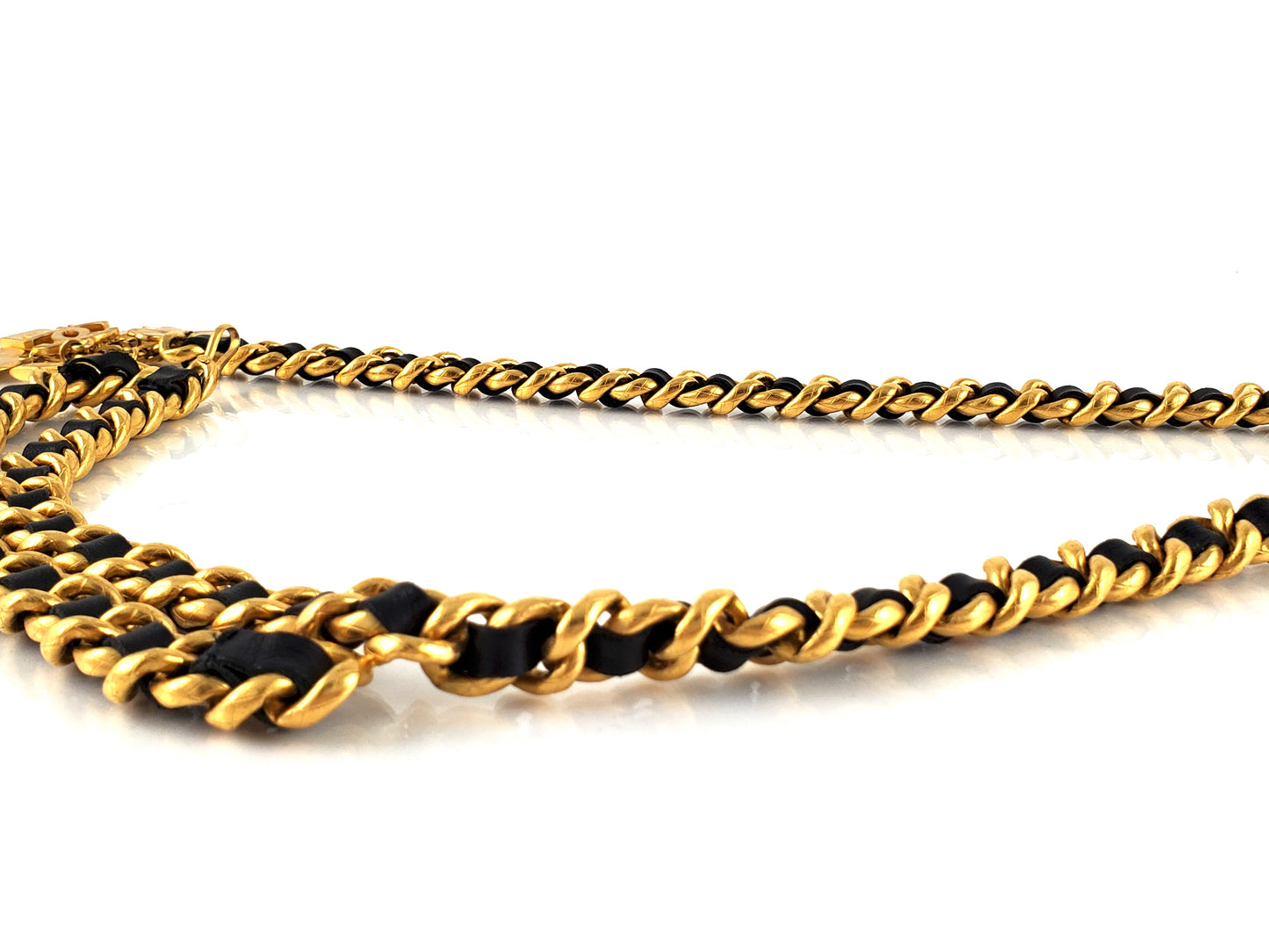 Vintage Chanel Leather Chain Link Gold Logo Charm Belt