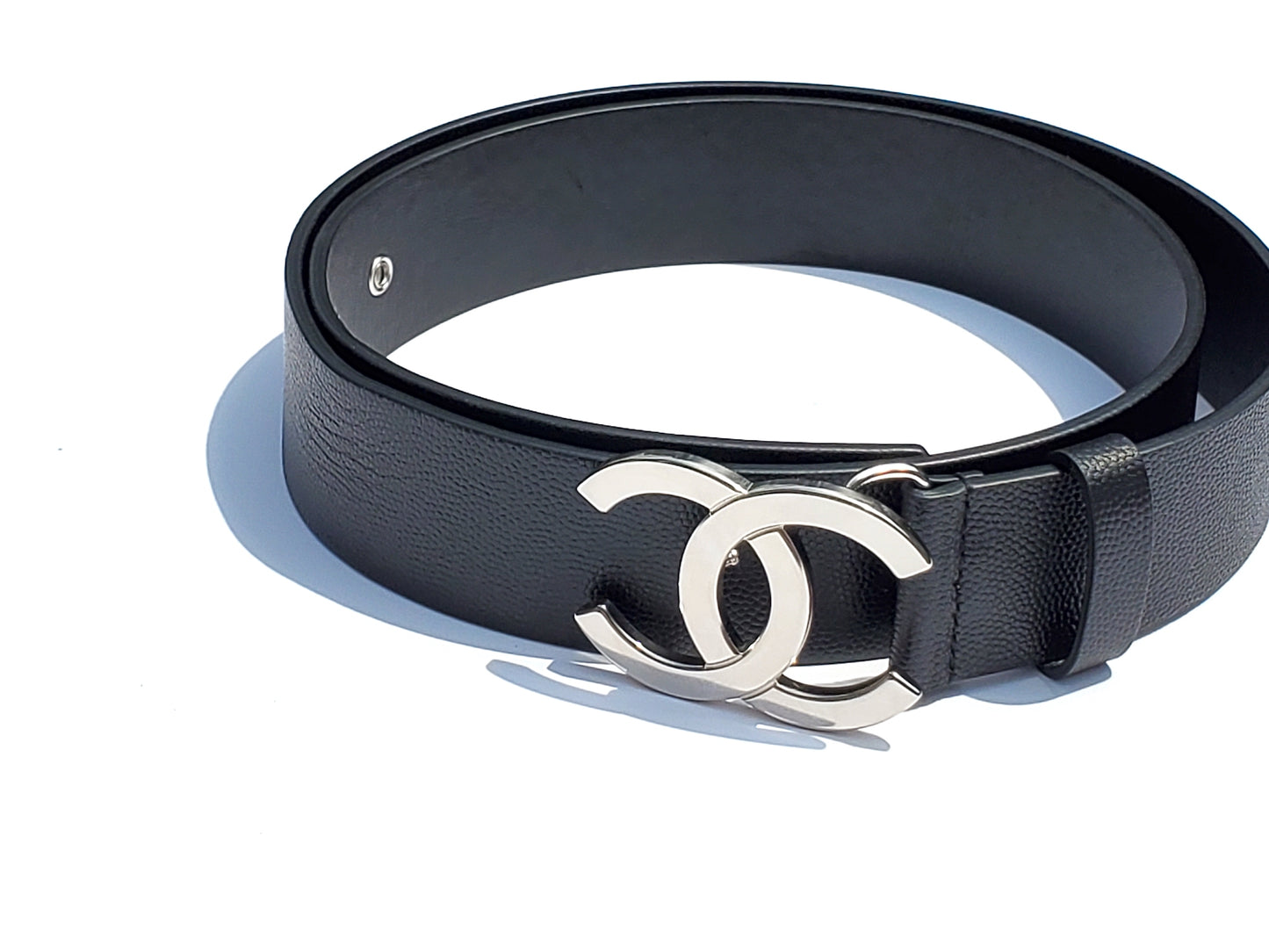 CHANEL 2020 Interlocking CC Logo Leather Belt 85 34