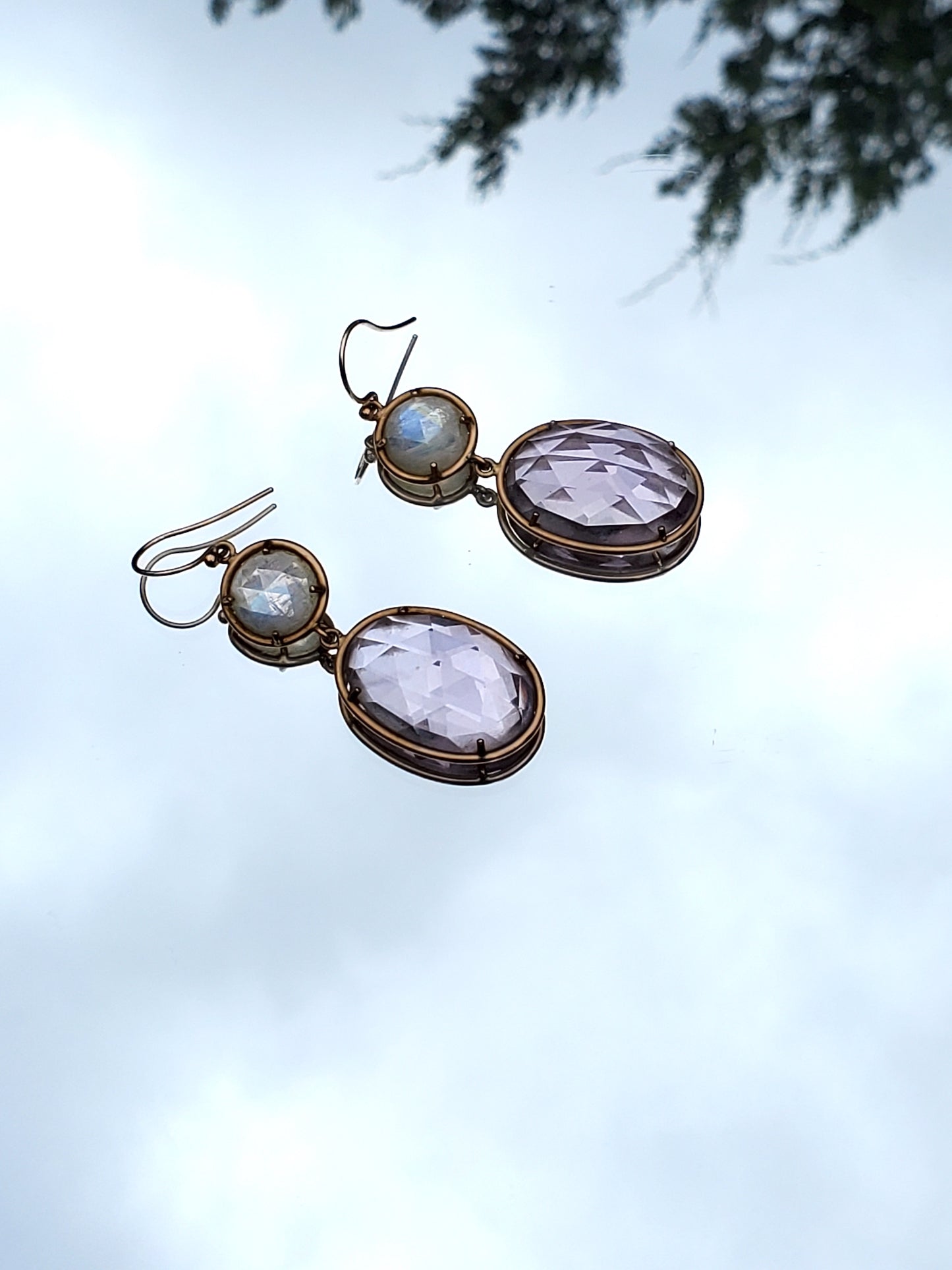 Irene Neuwirth Amethyst Rainbow Moonstone Drop Earrings