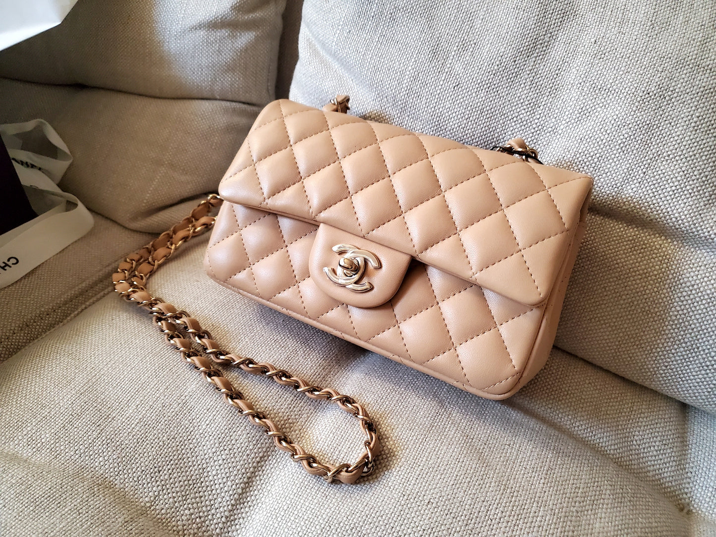 New Chanel Classic 2021 Rectangular Mini Beige Flap Bag