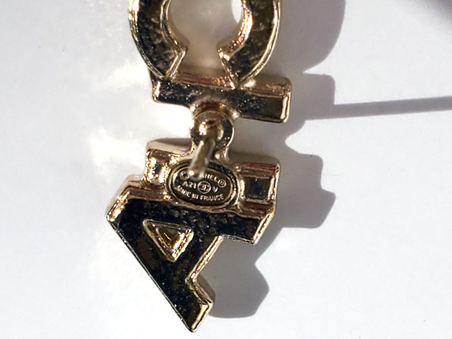 New CHANEL 2021 Gold and Crystal Logo Stud Signature Earrings