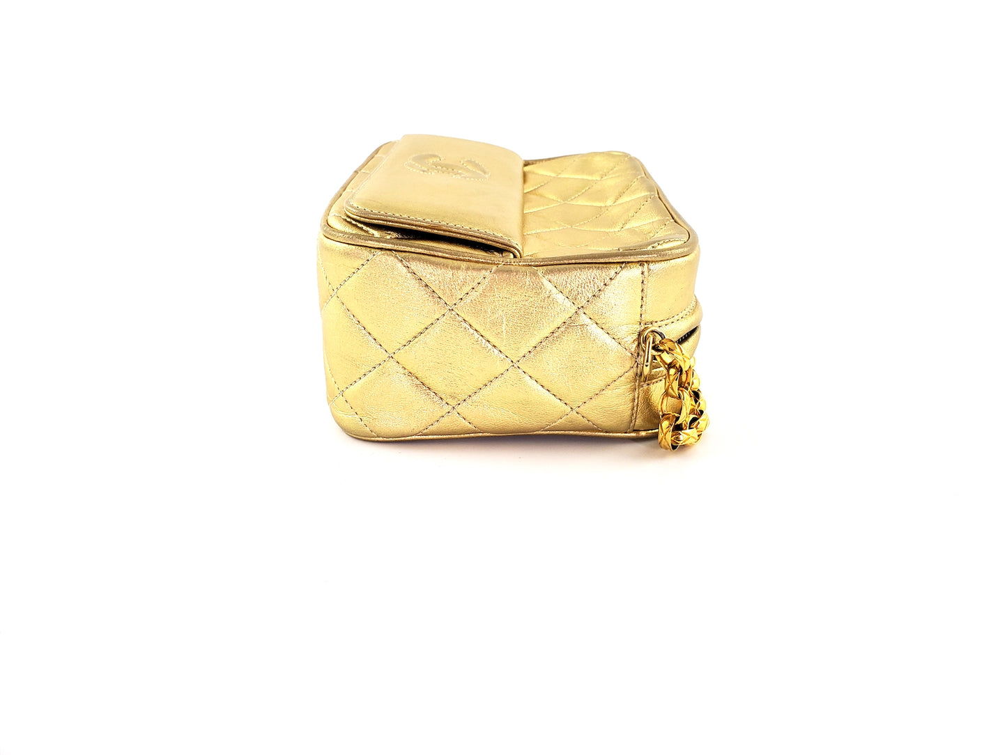 Vintage Chanel Quilted Gold CC Camera Tassel Shoulder Bag